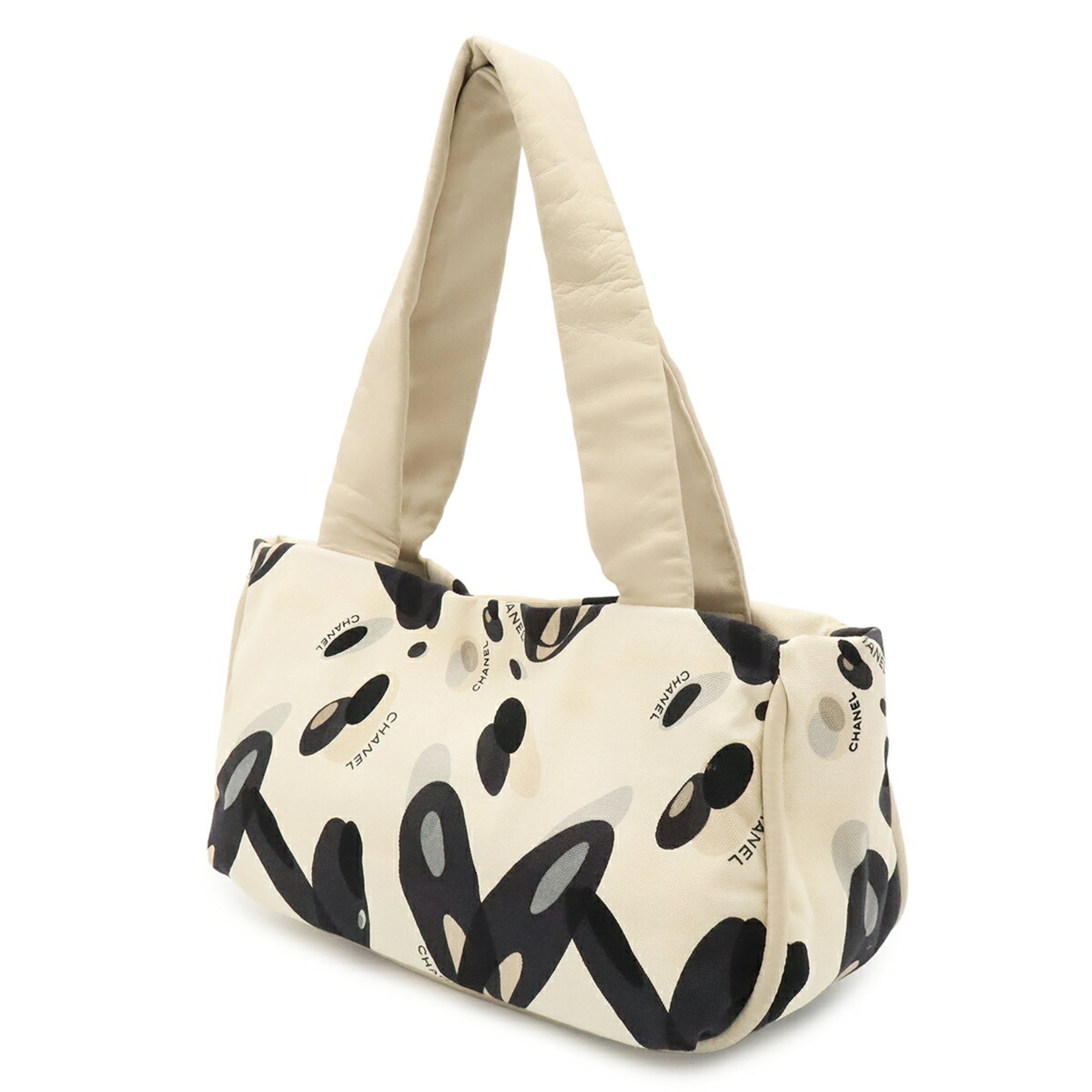Chanel Black Gray Ivory Canvas Shoulder Bag Tote Bag (Pre-Owned)