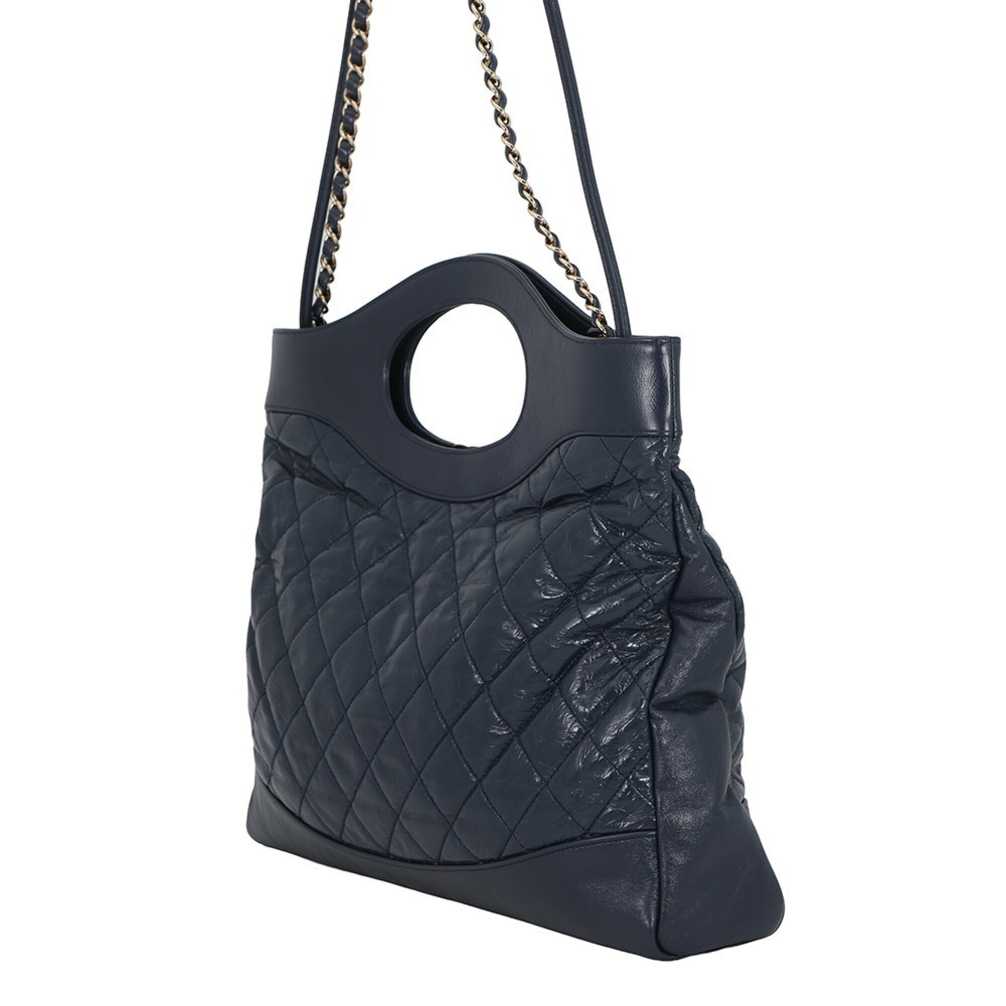 Chanel Navy Leather Handbag Shoulder Bag (Pre-Owned)