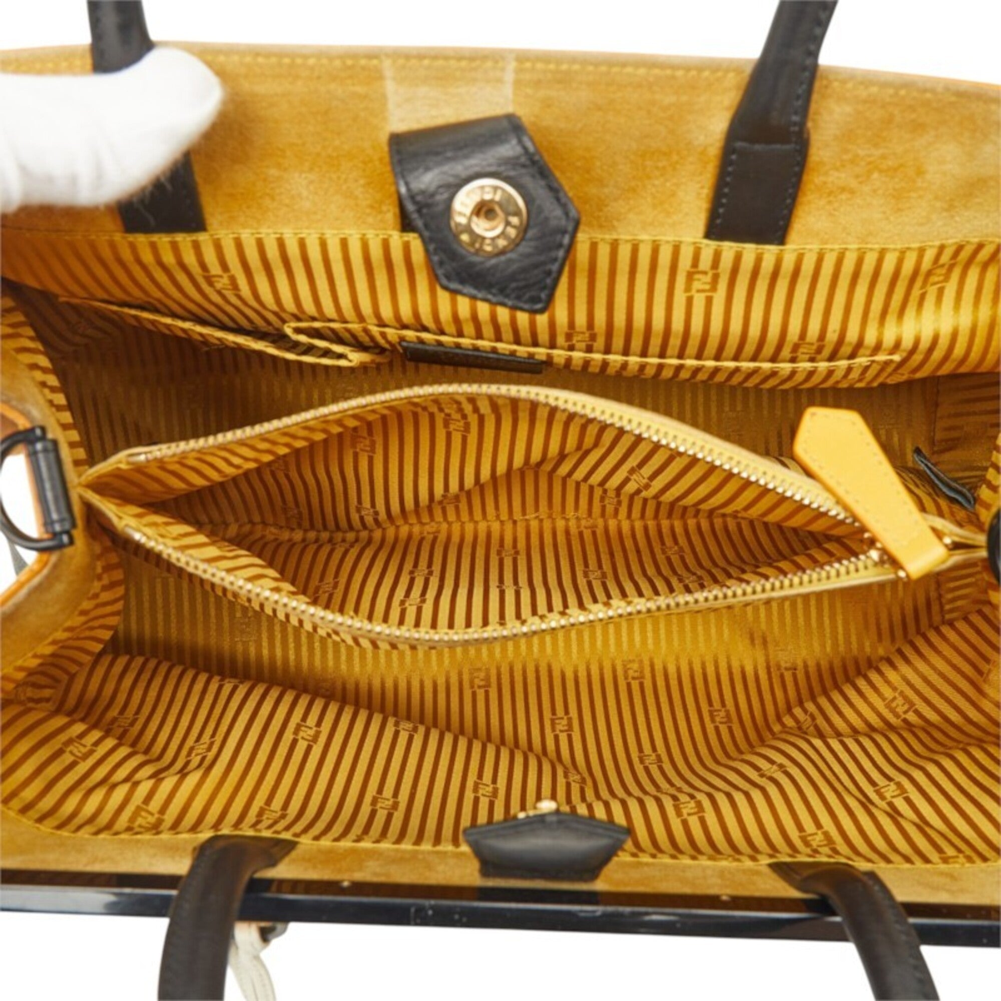 Fendi Black Gray White Yellow Leather Handbag Shoulder Bag (Pre-Owned)