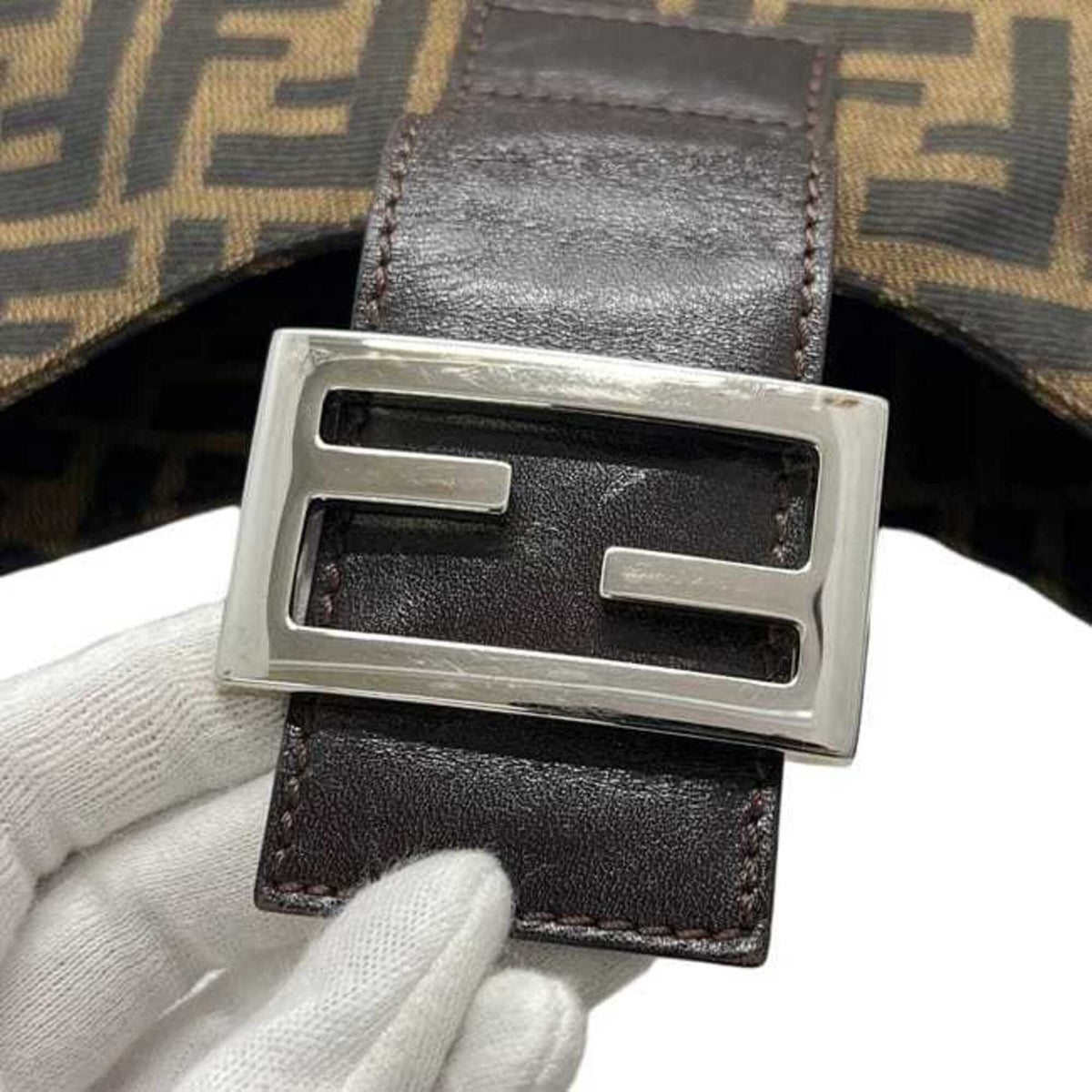 Fendi Zucca Green Khaki Canvas Leather Shoulder Bag (Pre-Owned)