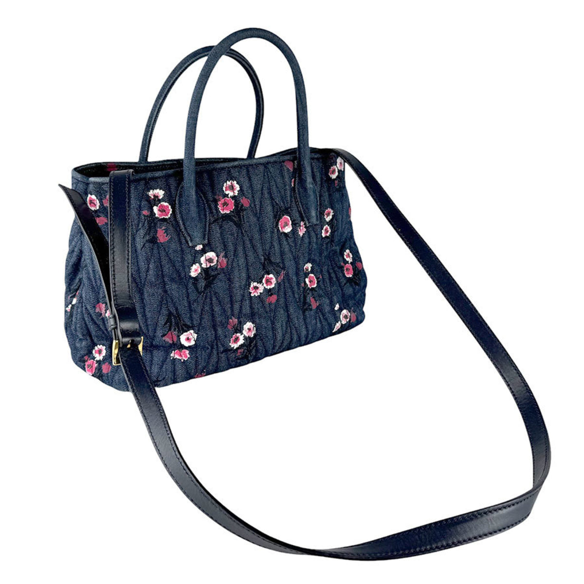 Miu Miu Navy Pink Denim Handbag Shoulder Bag (Pre-Owned)