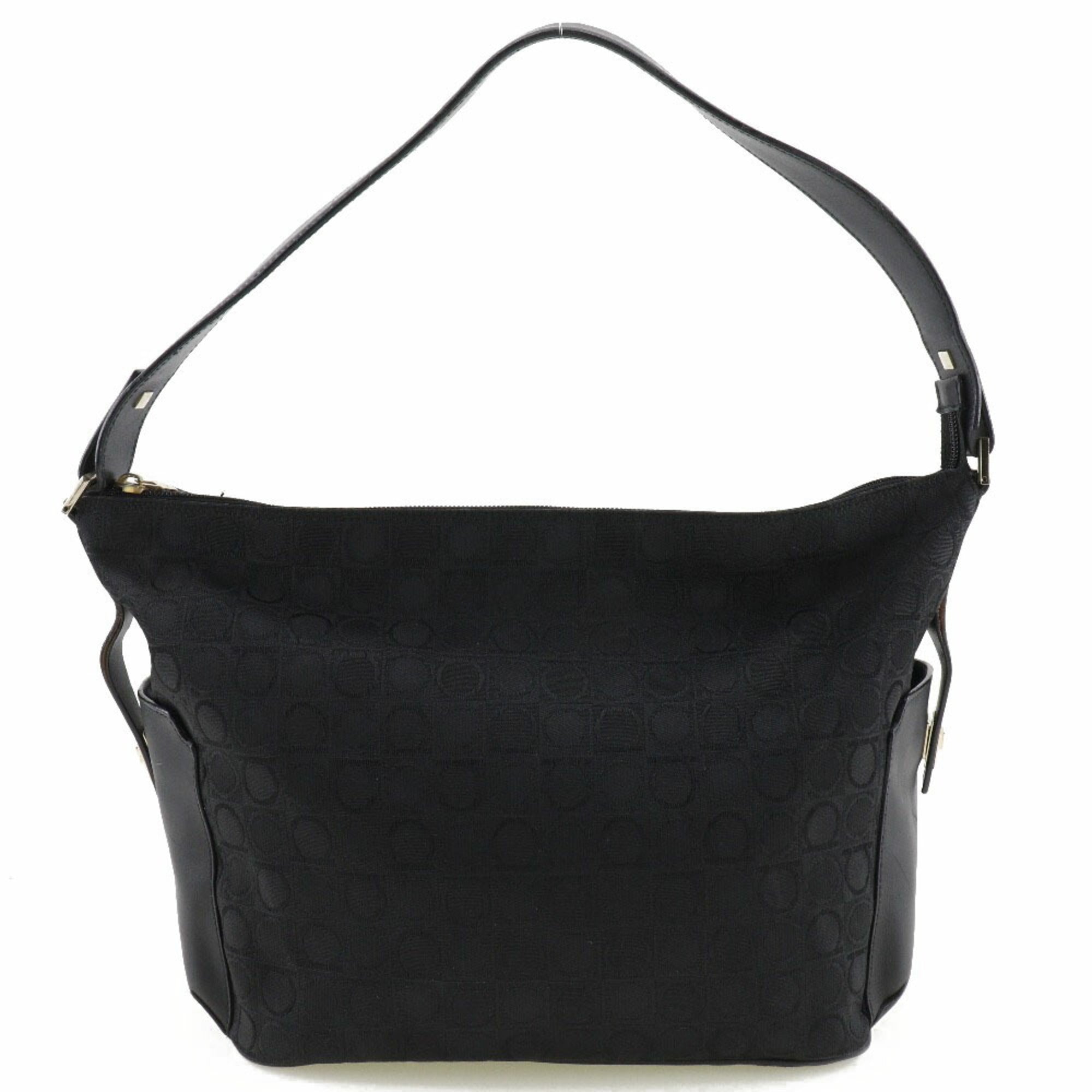 Salvatore Ferragamo Gancini Black Canvas Shoulder Bag (Pre-Owned)