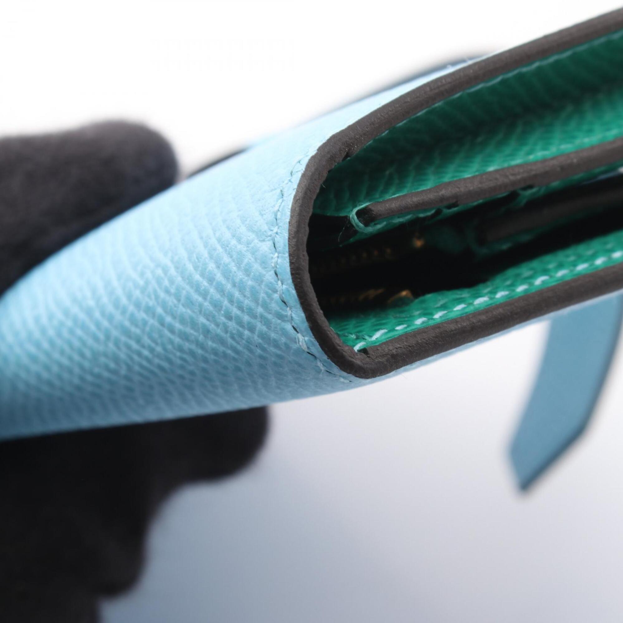 Hermes Blue Green Epsom Leather Leather Long Wallet (Bi-Fold) (Pre-Owned)
