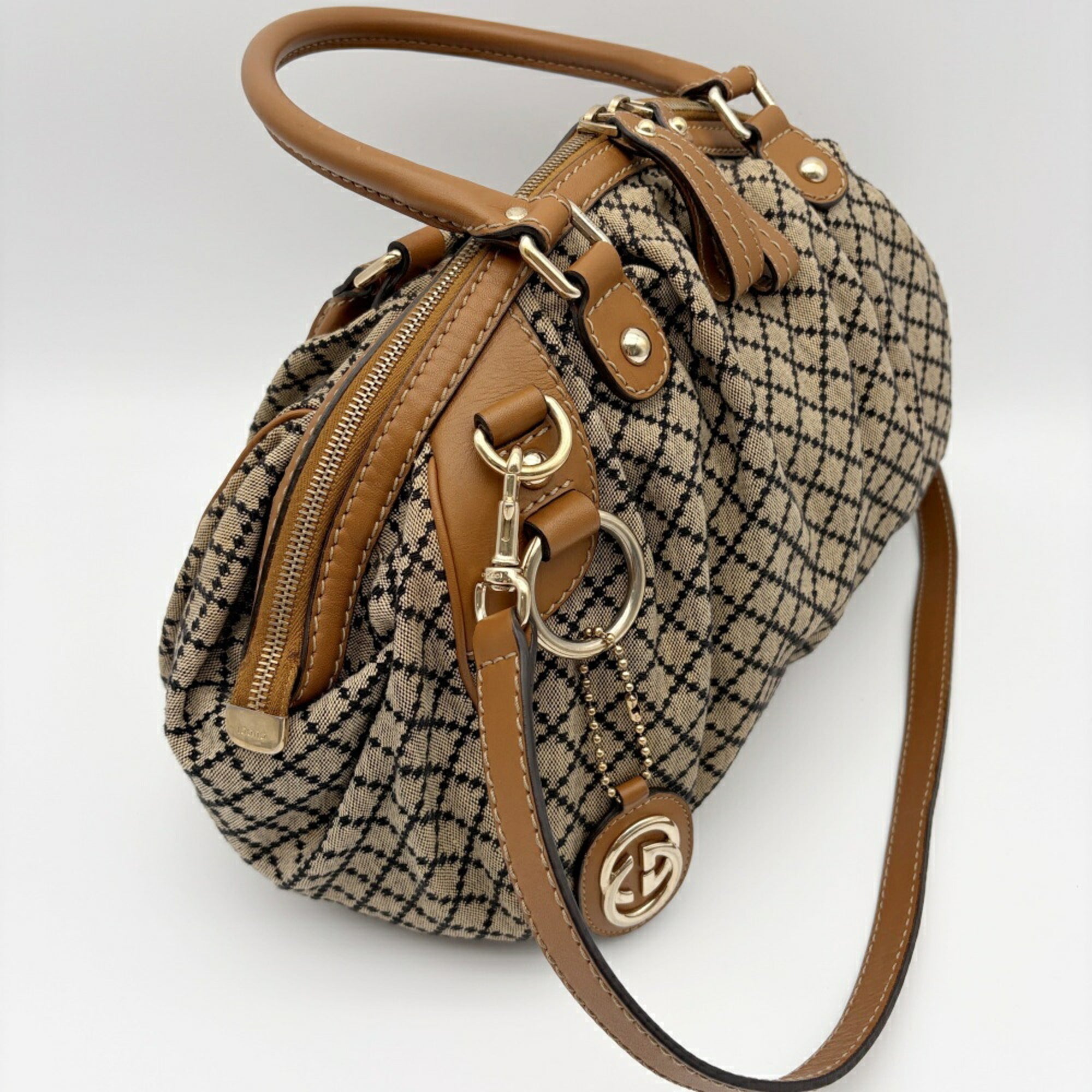 Gucci Brown Canvas Leather Shoulder Bag (Pre-Owned)