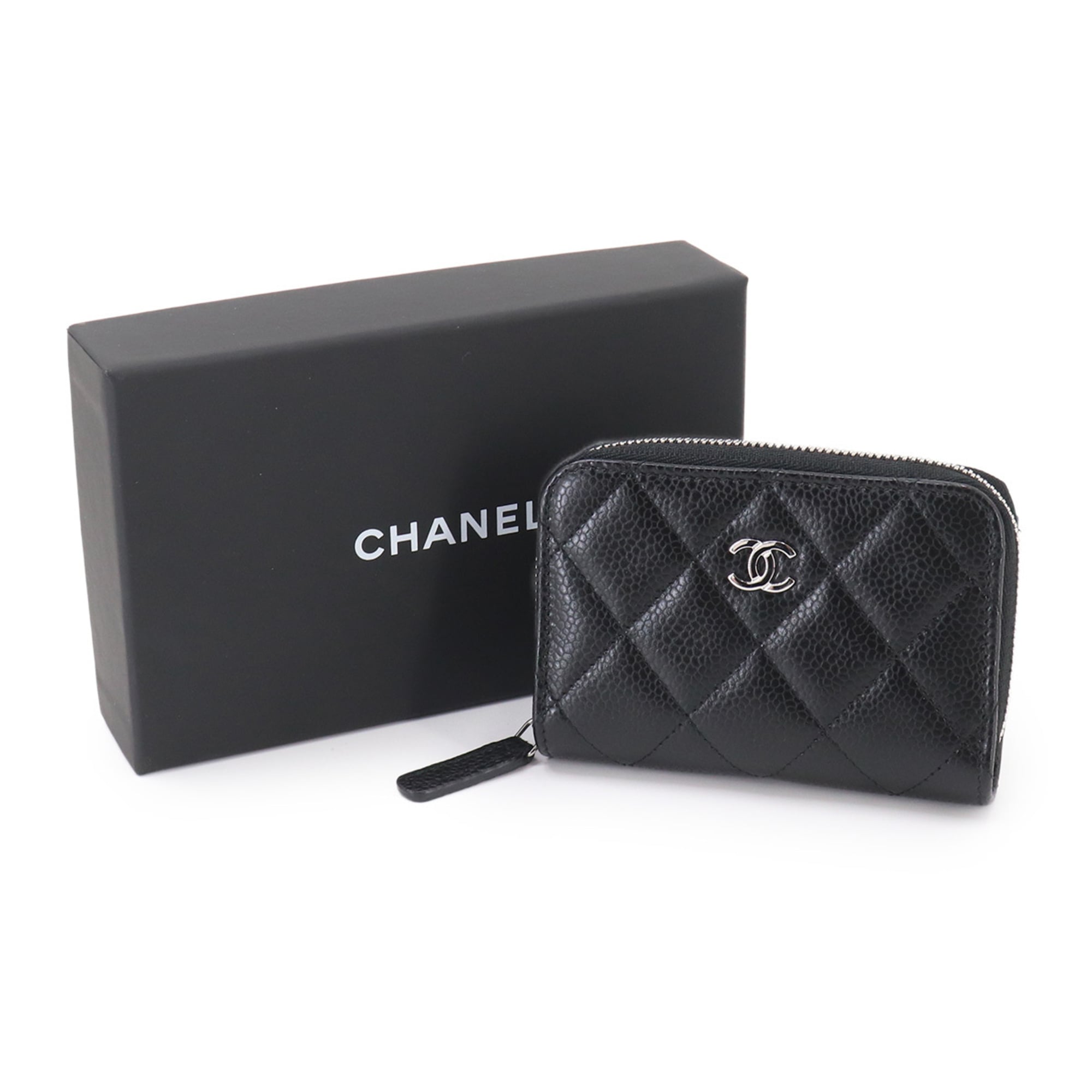 Chanel Matelasse Black Grained Calfskin Coin Purse/Coin Case (Pre-Owned)