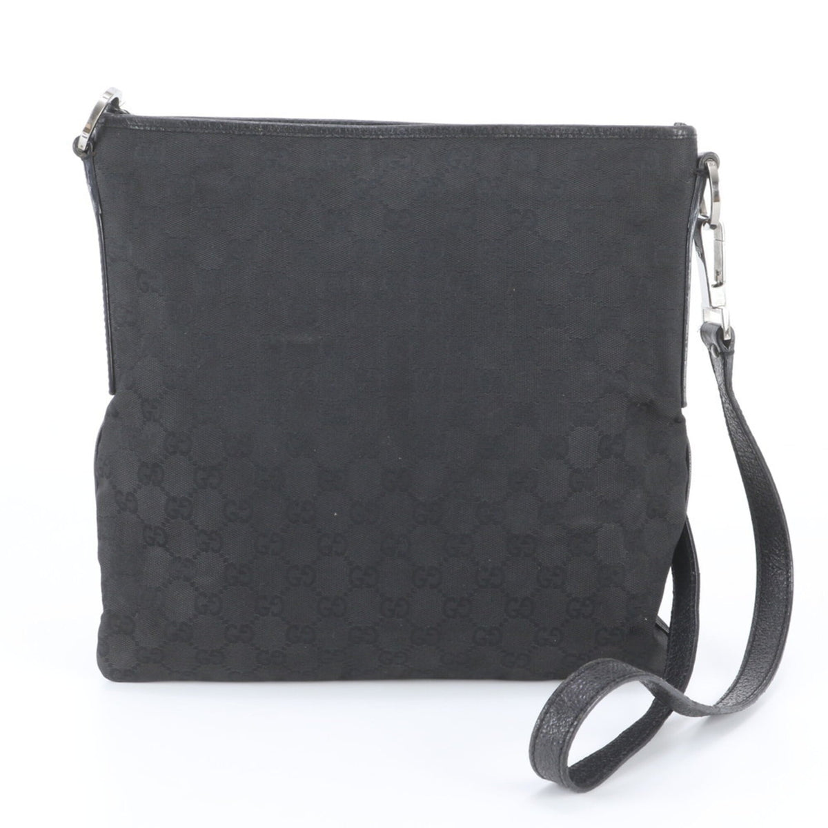 Gucci Black Leather Canvas Messenger Bag Shoulder Bag Tote Bag (Pre-Owned)