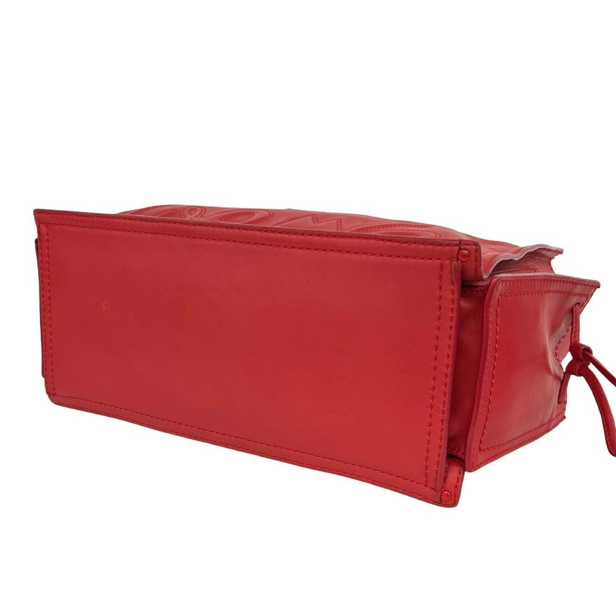 Loewe Red Color Leather Handbag Shoulder Bag Tote Bag (Pre-Owned)