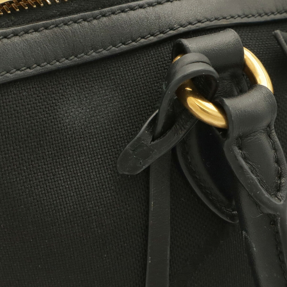 Prada Black Nero Canvas Leather Handbag Tote Bag (Pre-Owned)