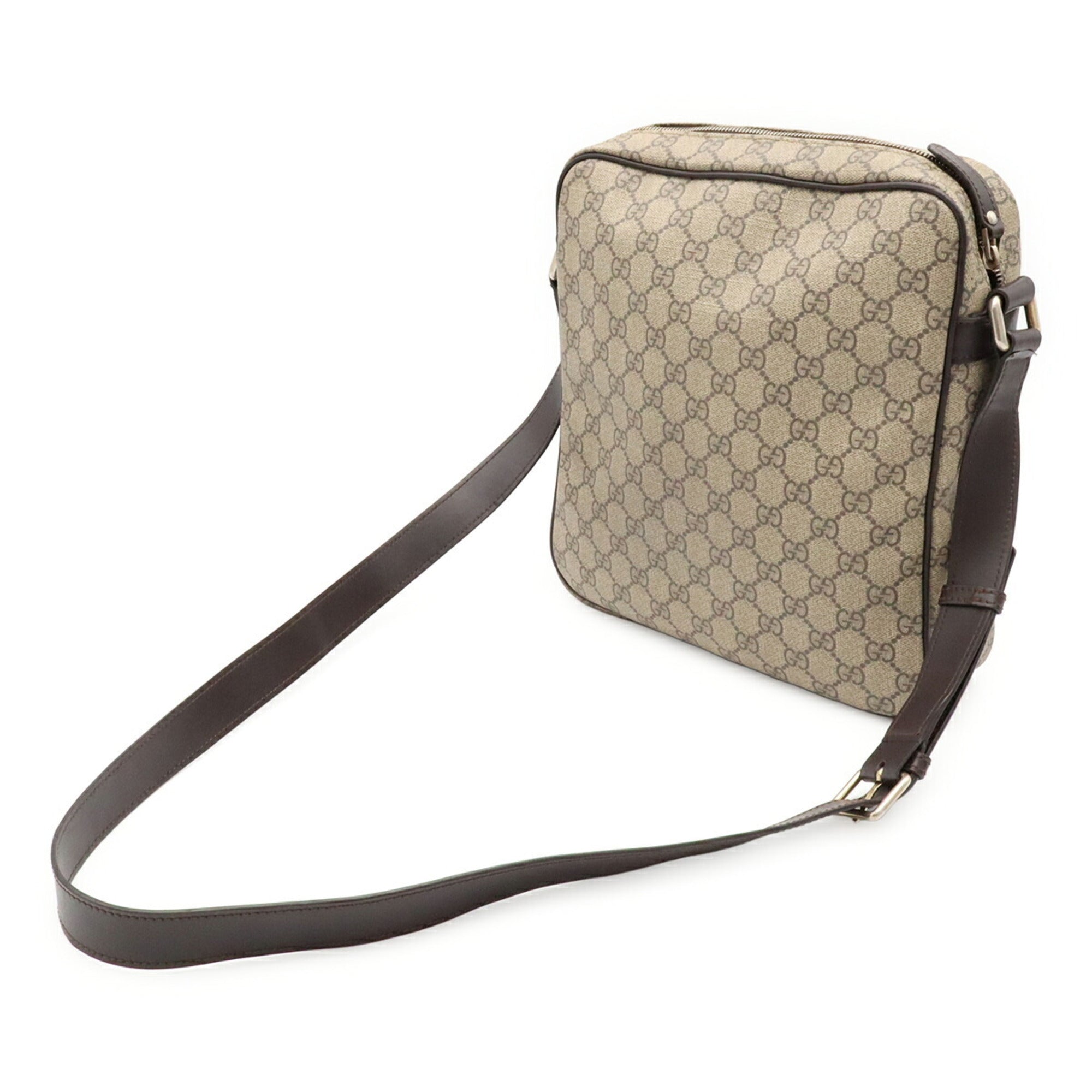 Gucci Beige Dark Brown Khaki Gg Supreme Canvas Shoulder Bag (Pre-Owned)