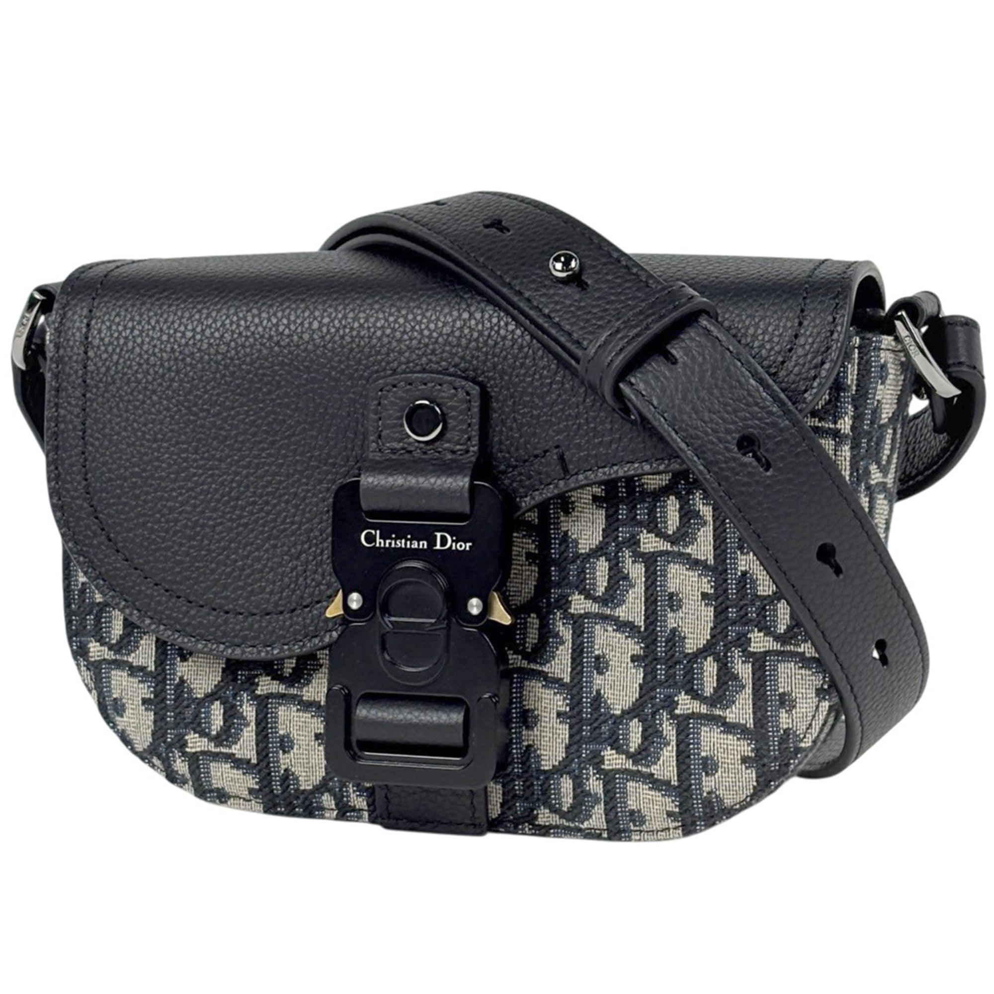Christian Dior Trotter Beige Black Leather Cotton Fabric Messenger Bag Shoulder Bag (Pre-Owned)