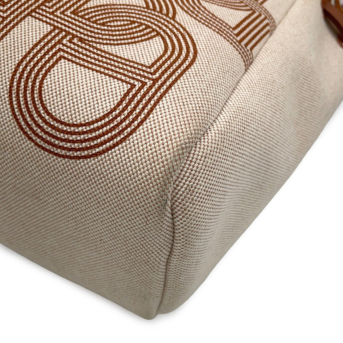 Hermes Beige Brown Ecru Toile H Leather Handbag (Pre-Owned)