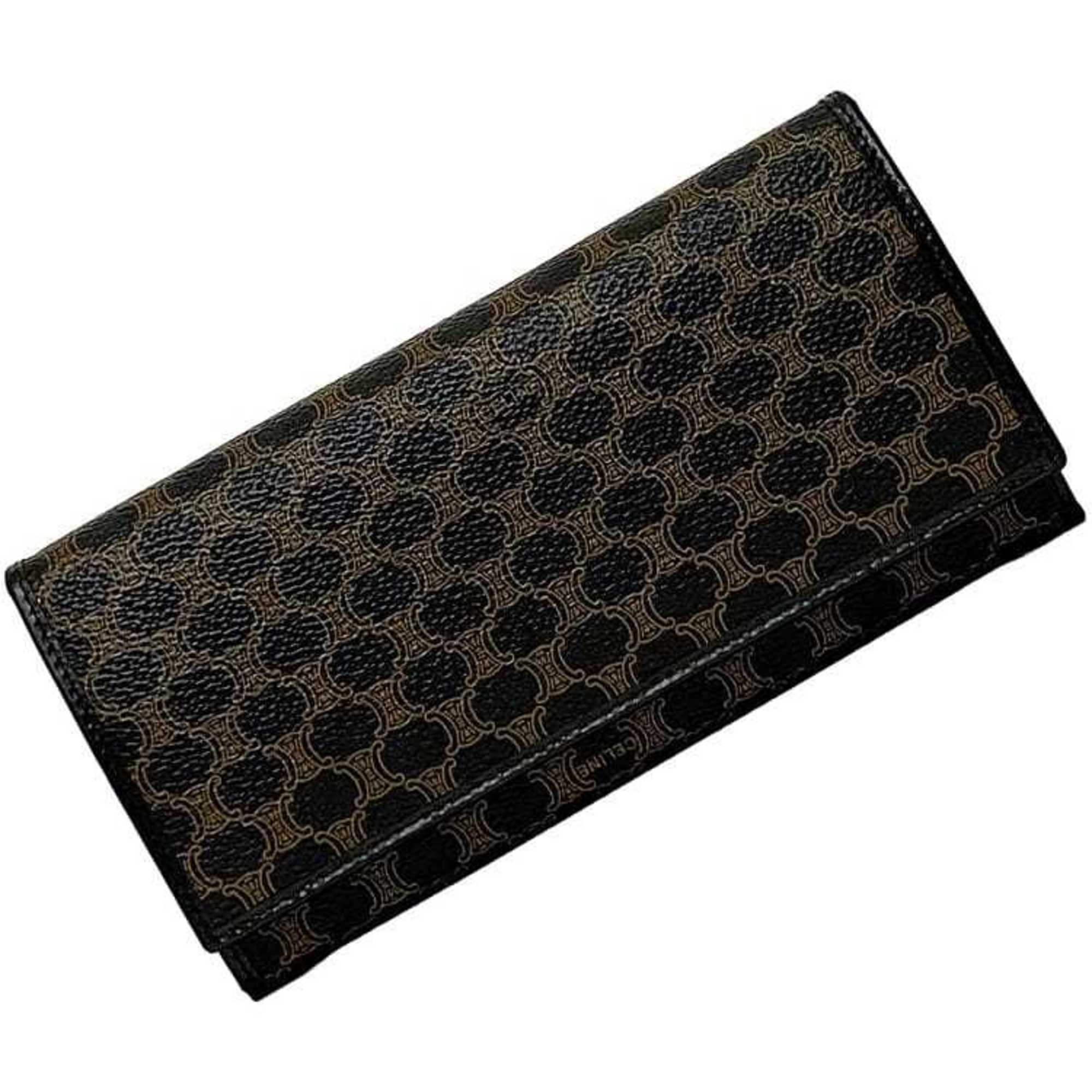 Celine Black Brown Pvc Leather Long Wallet (Bi-Fold) (Pre-Owned)