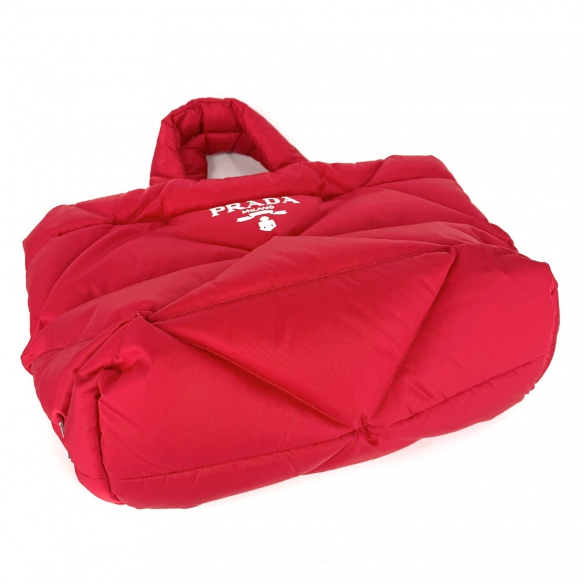 Prada Red Color Nylon Handbag Tote Bag (Pre-Owned)