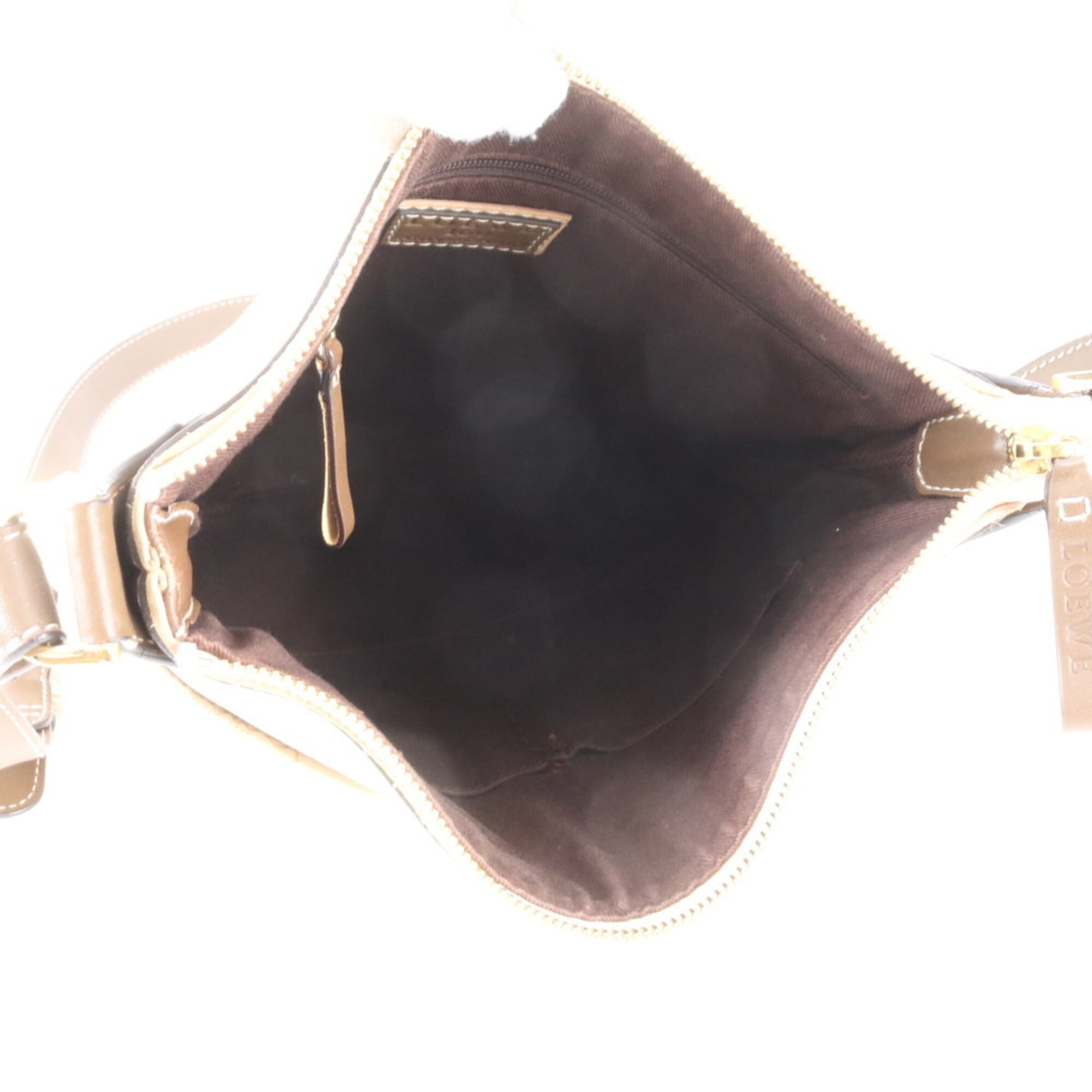 Loewe Beige Brown Leather Canvas Shoulder Bag (Pre-Owned)