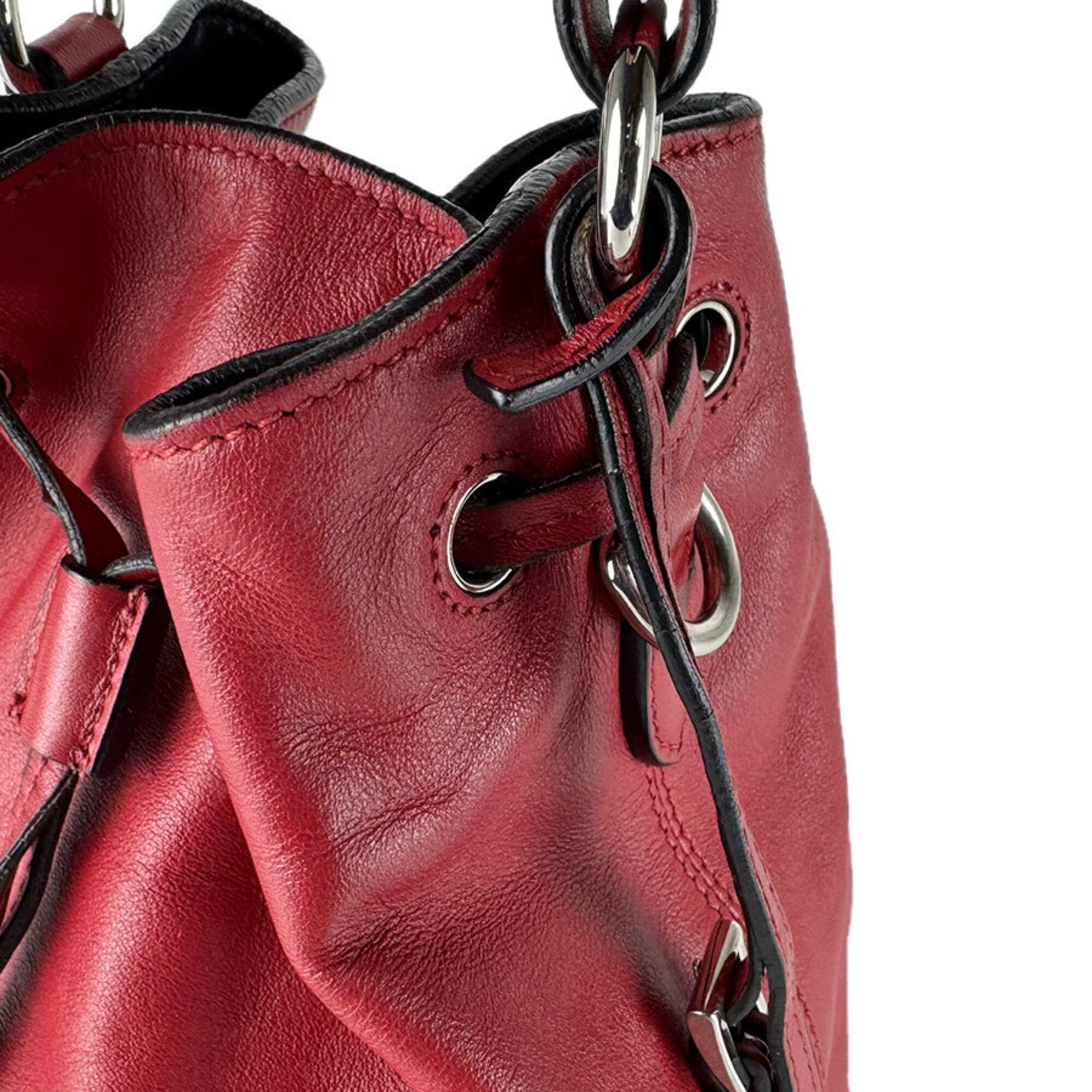 Prada Red Color Leather Shoulder Bag (Pre-Owned)