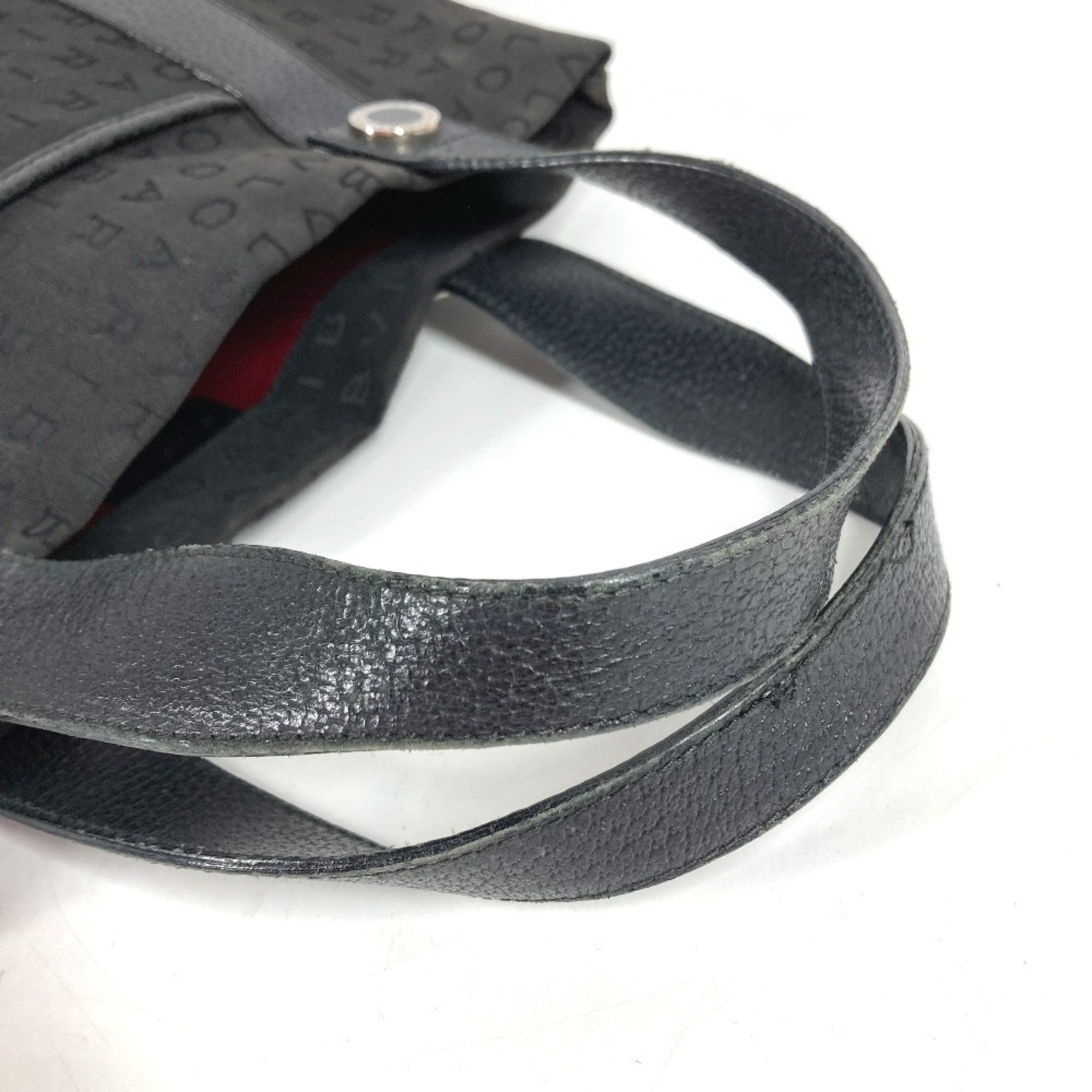 Bvlgari Black Leather Canvas Handbag Pouch Shoulder Bag Tote Bag (Pre-Owned)