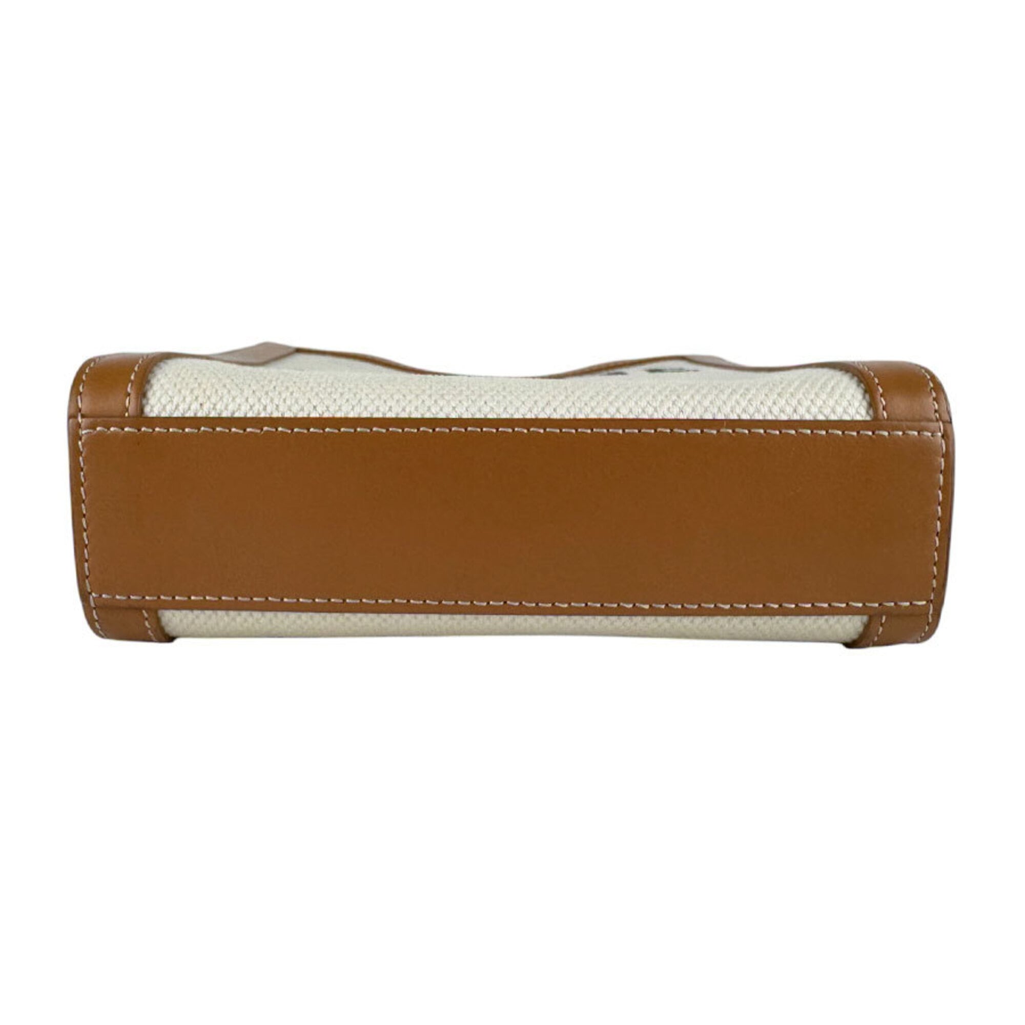 Celine Brown Ivory Canvas Leather Shoulder Bag (Pre-Owned)