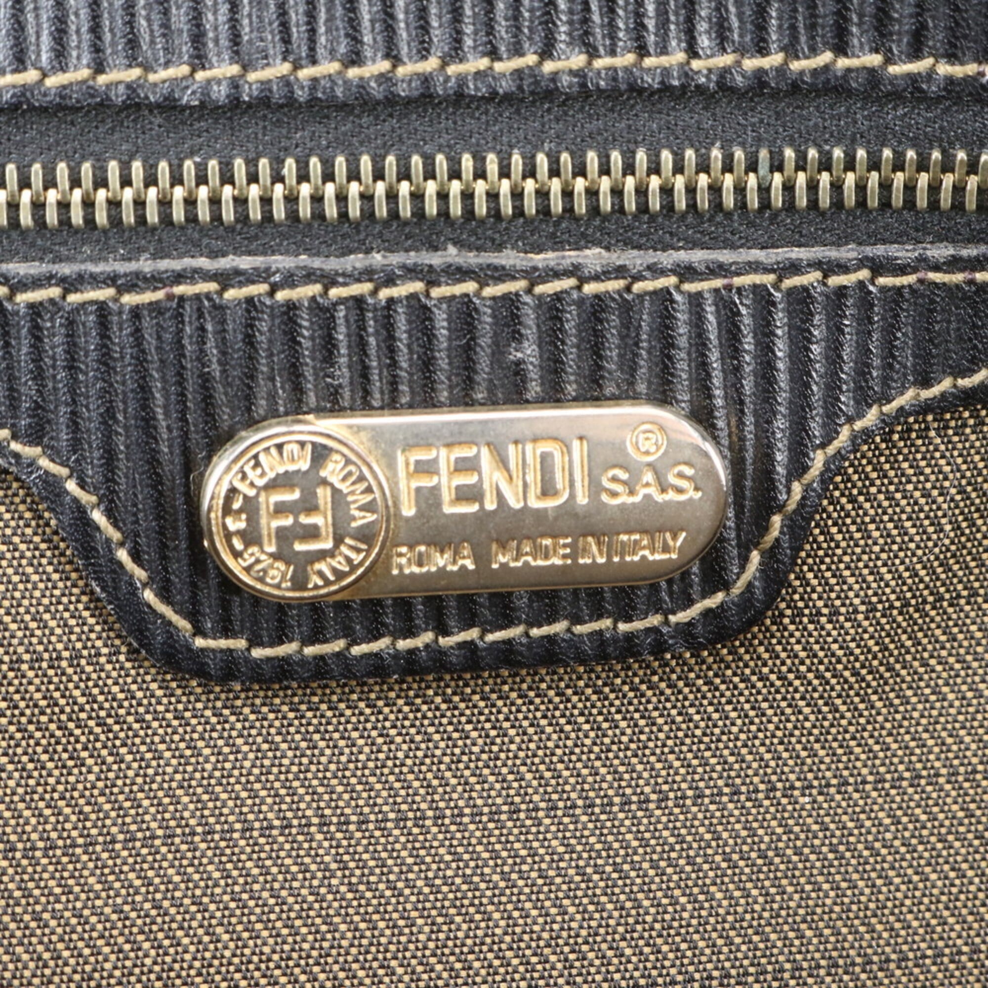 Fendi Zucca Black Brown Leather Canvas Handbag (Pre-Owned)