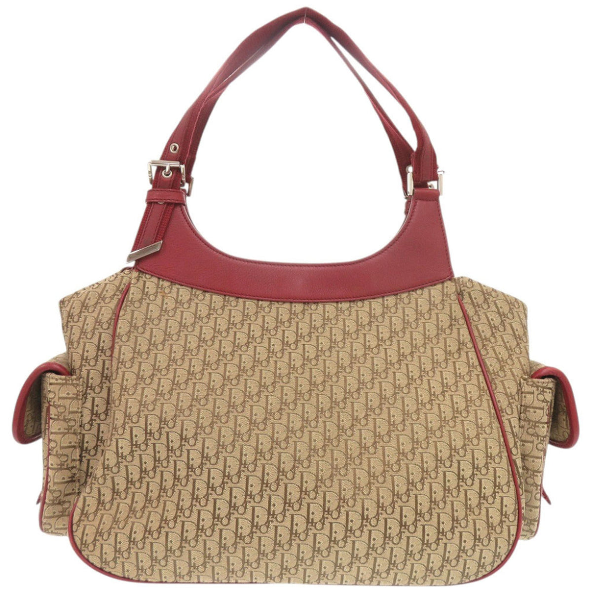 Christian Dior Beige Red Color Leather Canvas Handbag Shoulder Bag (Pre-Owned)