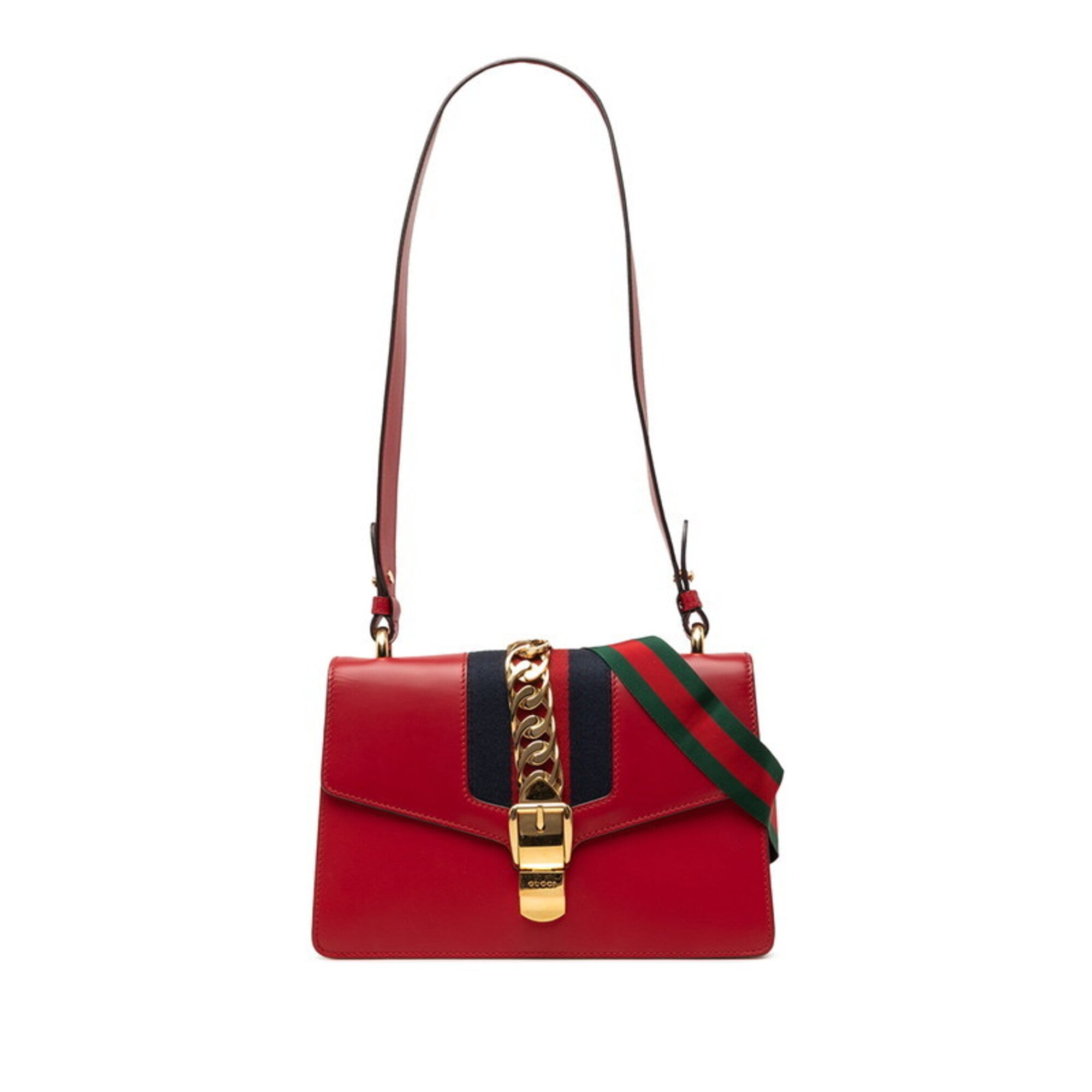 Gucci Navy Red Color Leather Shoulder Bag (Pre-Owned)
