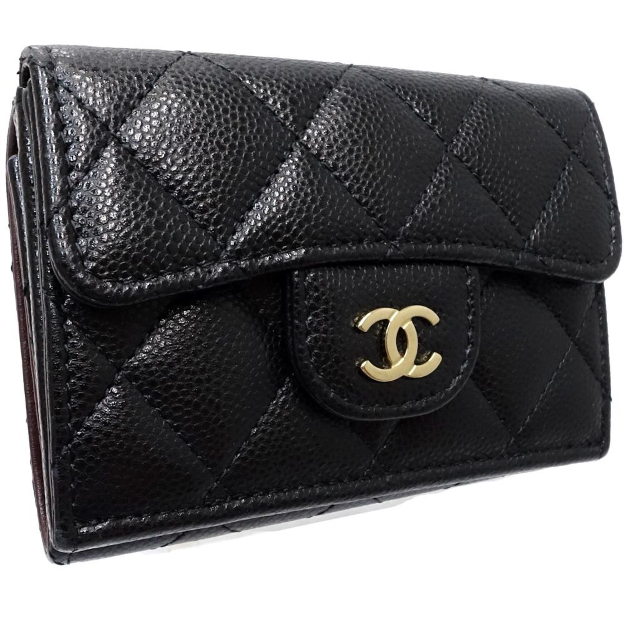 Chanel Black Grained Calfskin Wallet (Tri-Fold) (Pre-Owned)
