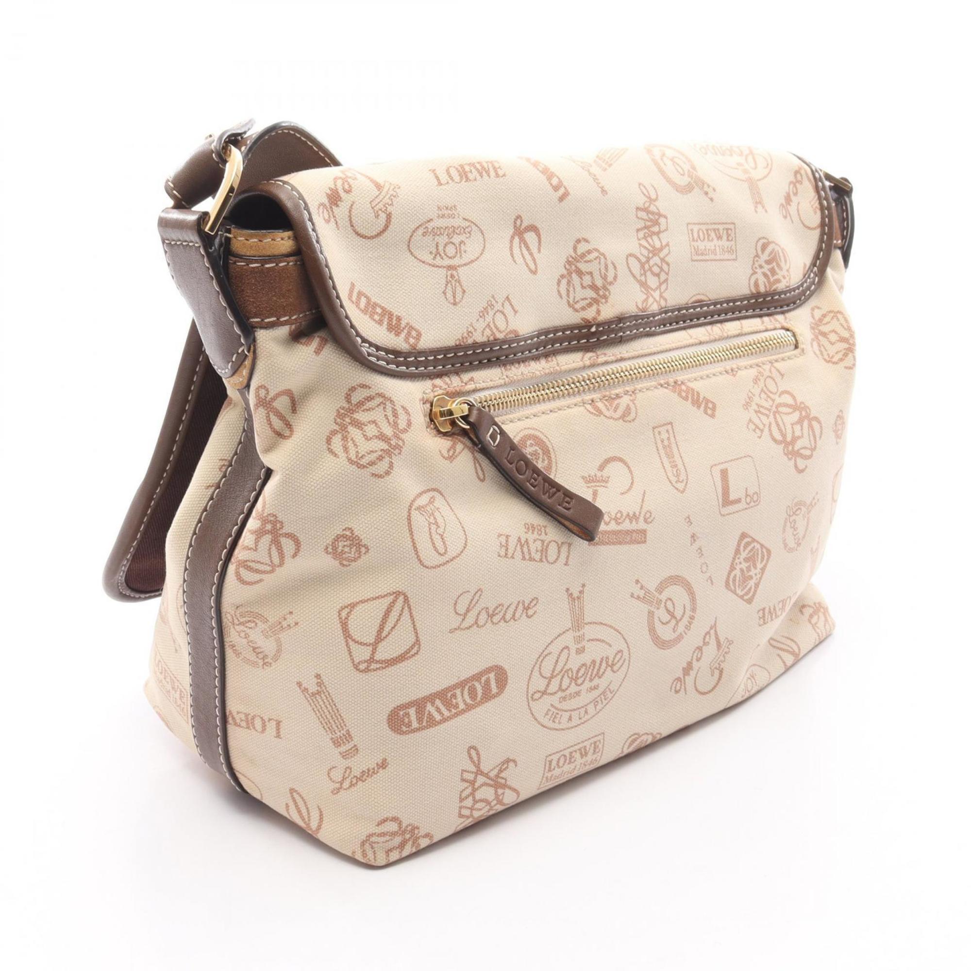 Loewe Brown Ivory Canvas Suede Leather Shoulder Bag (Pre-Owned)