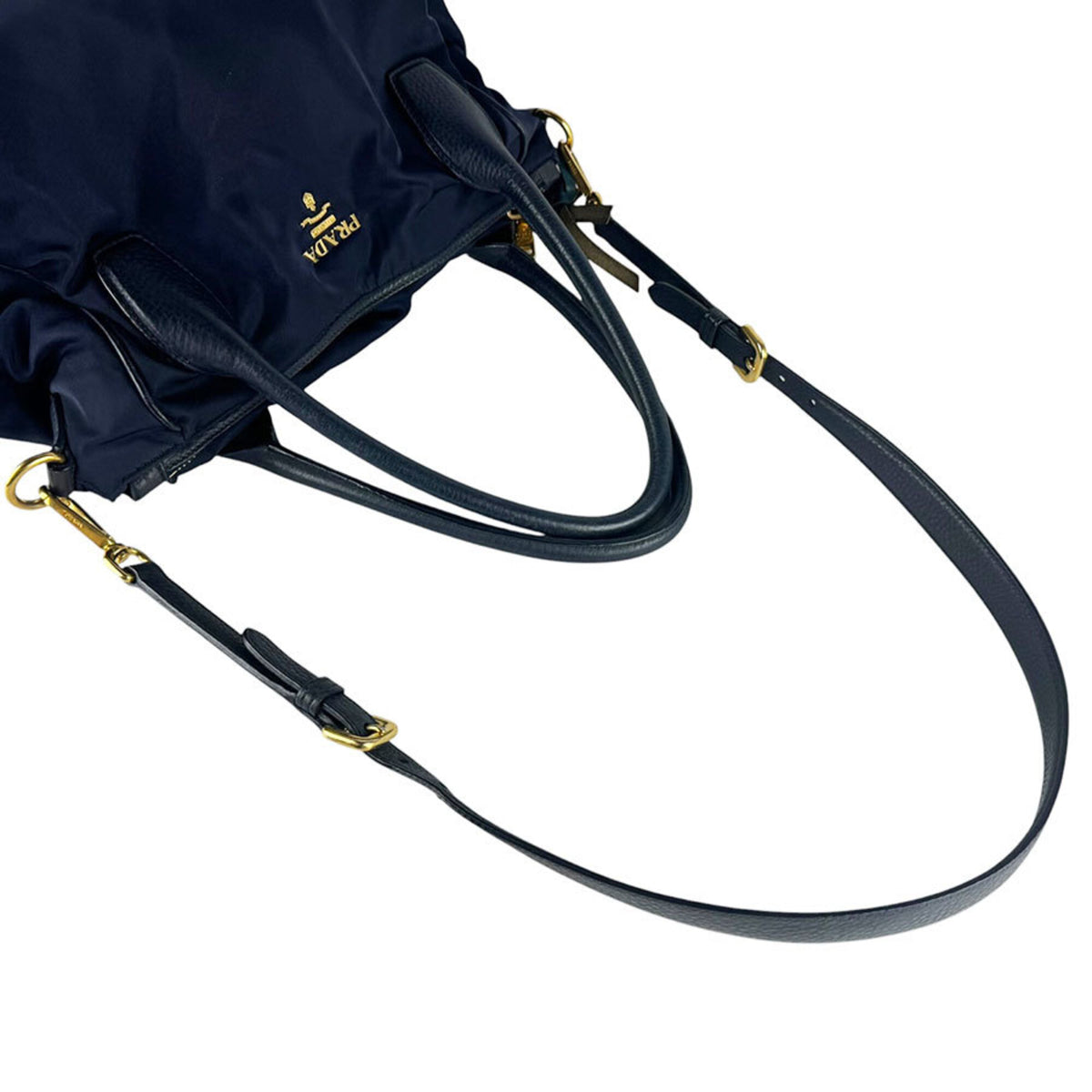Prada Navy Nylon Leather Handbag Shoulder Bag (Pre-Owned)