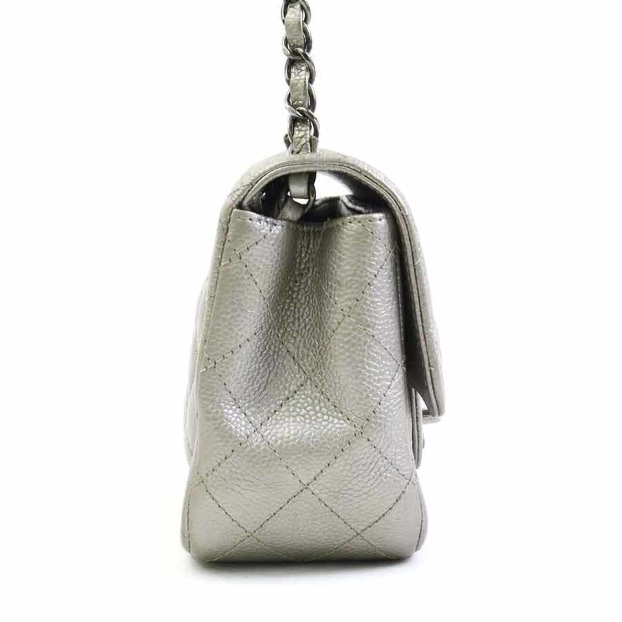 Chanel Metallic Gray Grained Calfskin Shoulder Bag (Pre-Owned)