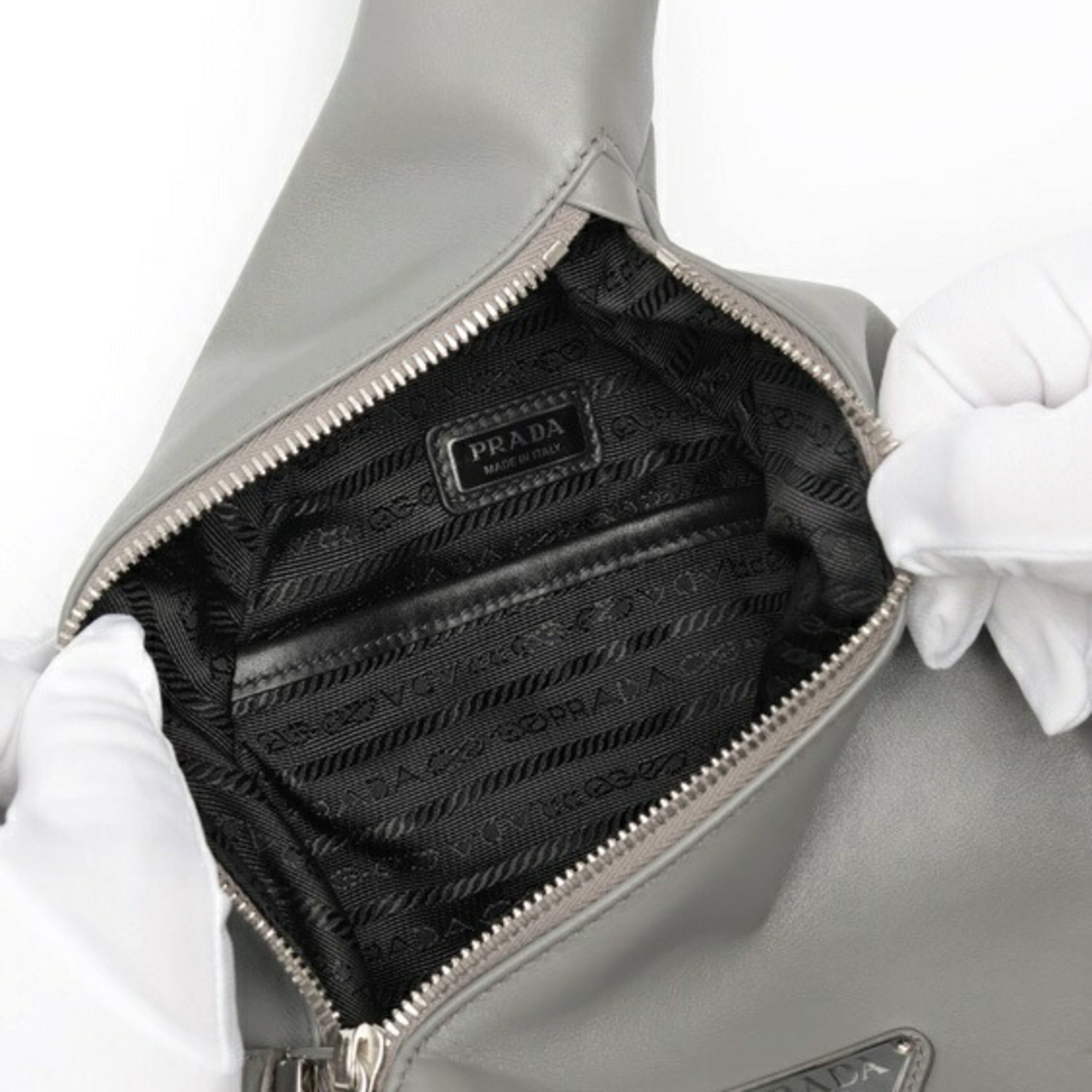 Prada Gray Leather Shoulder Bag Sling Bag (Pre-Owned)