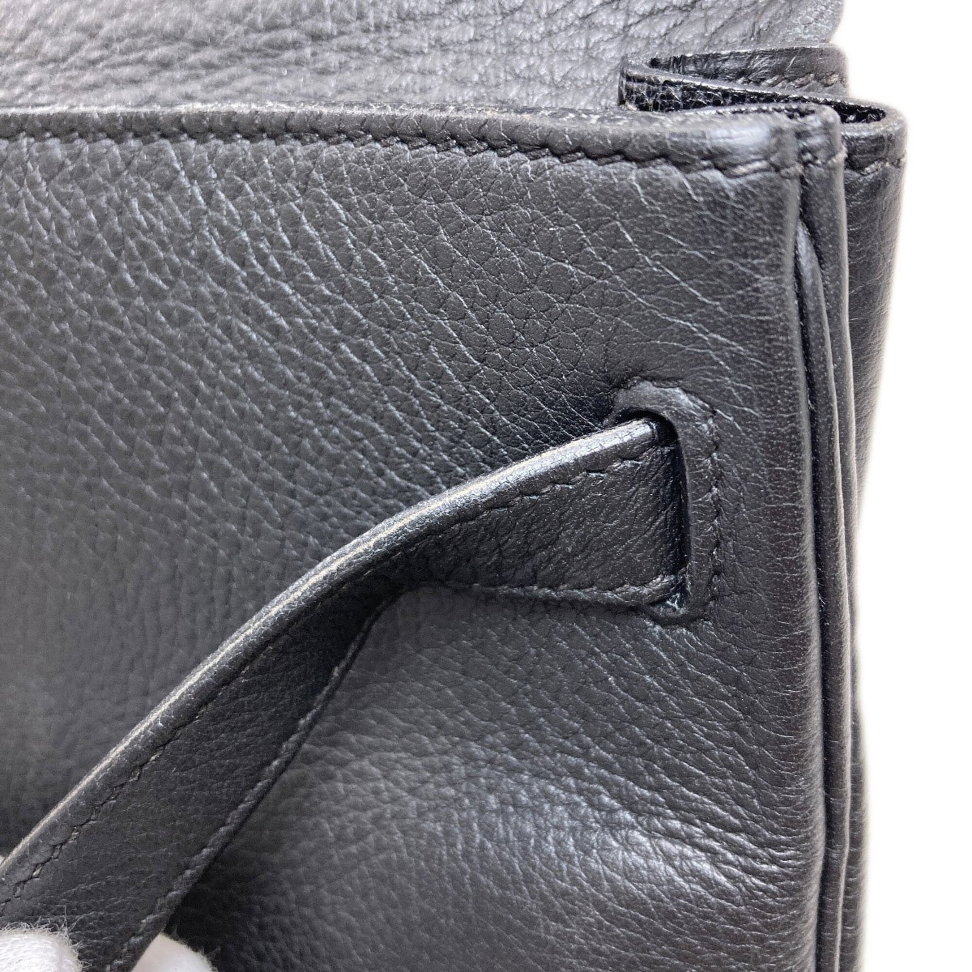 Hermes Kelly Black Taurillon Clemence Leather Handbag (Pre-Owned)