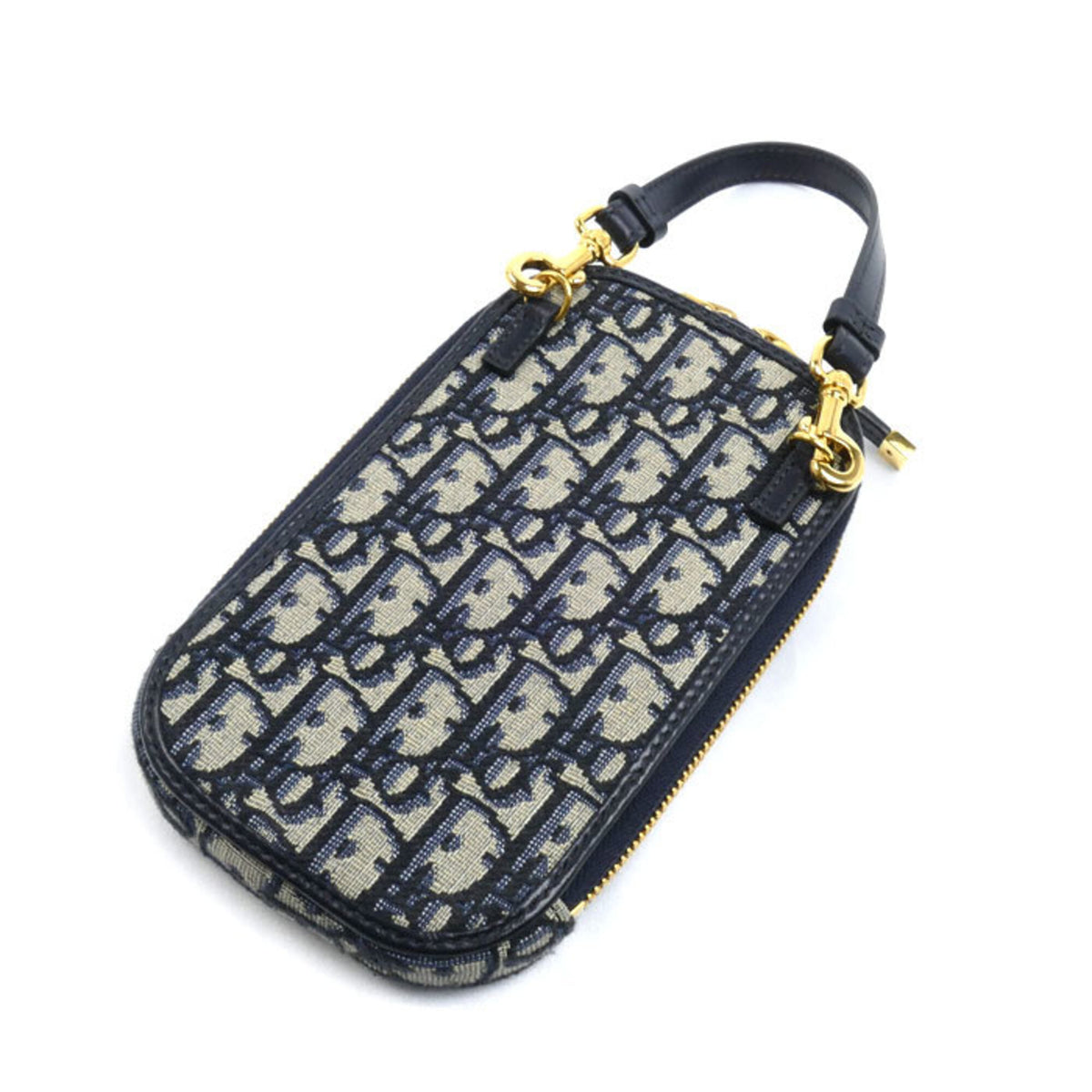 Christian Dior Beige Navy Jacquard Shoulder Bag (Pre-Owned)
