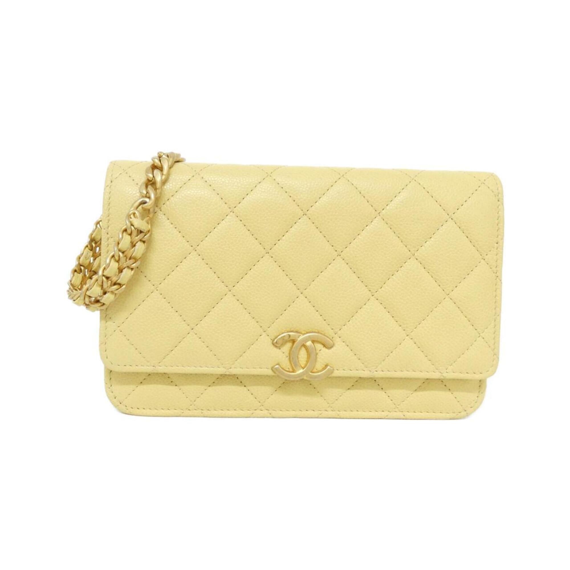 Chanel Yellow Grained Calfskin Chain/Shoulder Wallet (Pre-Owned)