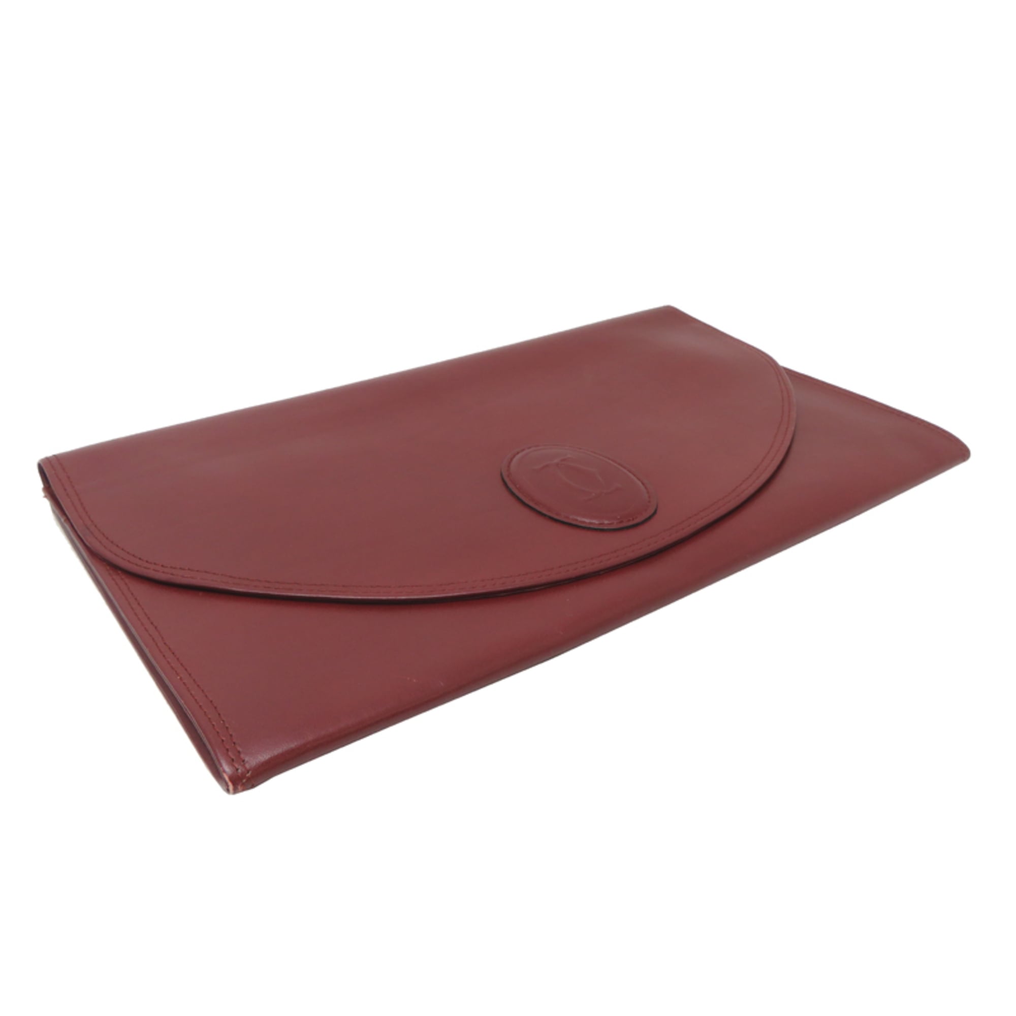 Cartier Bordeaux Red Color Leather Clutch Bag (Pre-Owned)