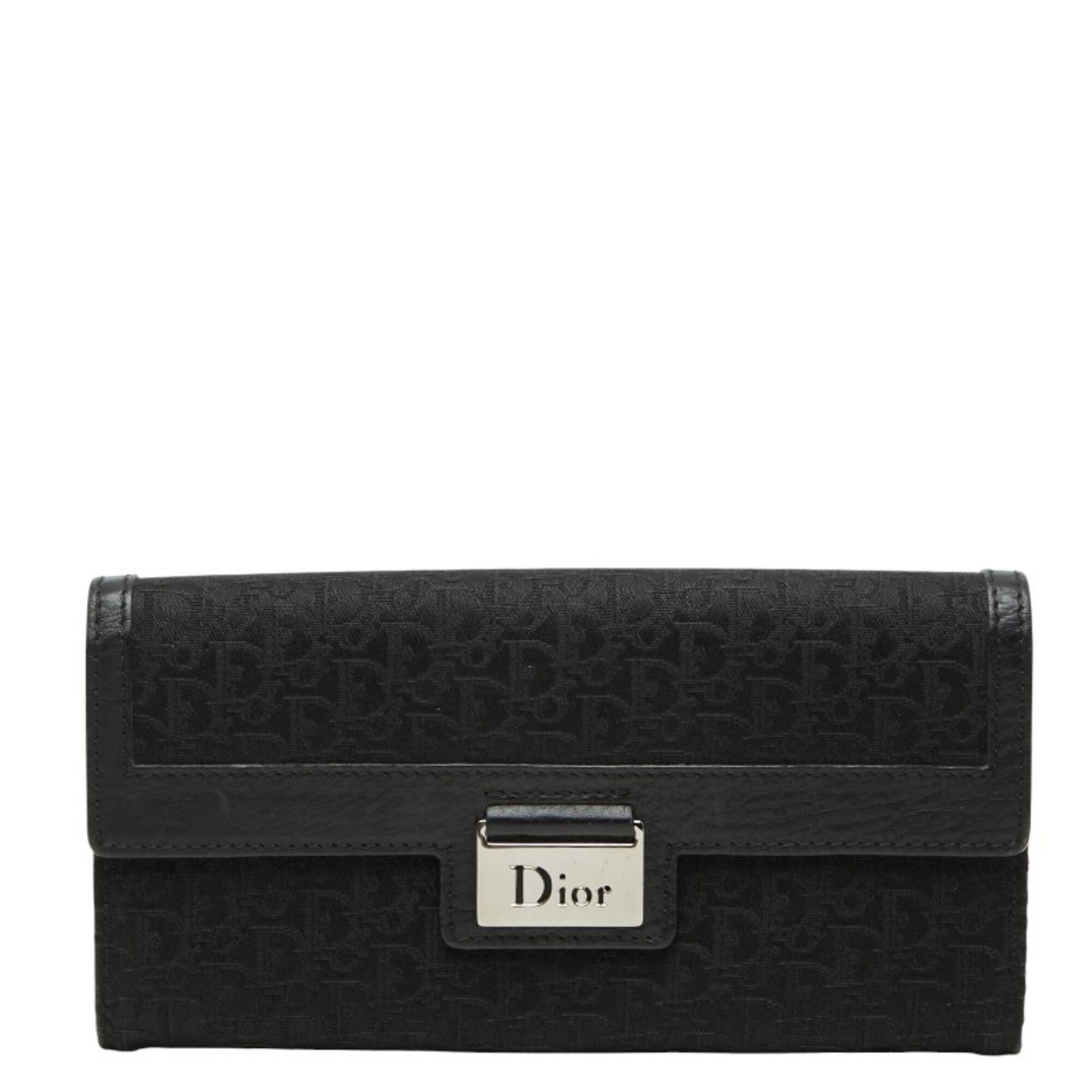 Christian Dior Black Canvas Leather Long Wallet (Bi-Fold) (Pre-Owned)