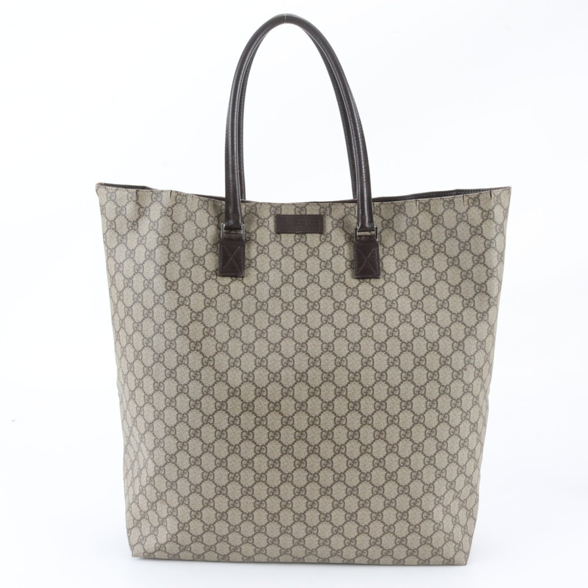 Gucci Beige Brown Leather Coated Canvas Shoulder Bag Tote Bag (Pre-Owned)