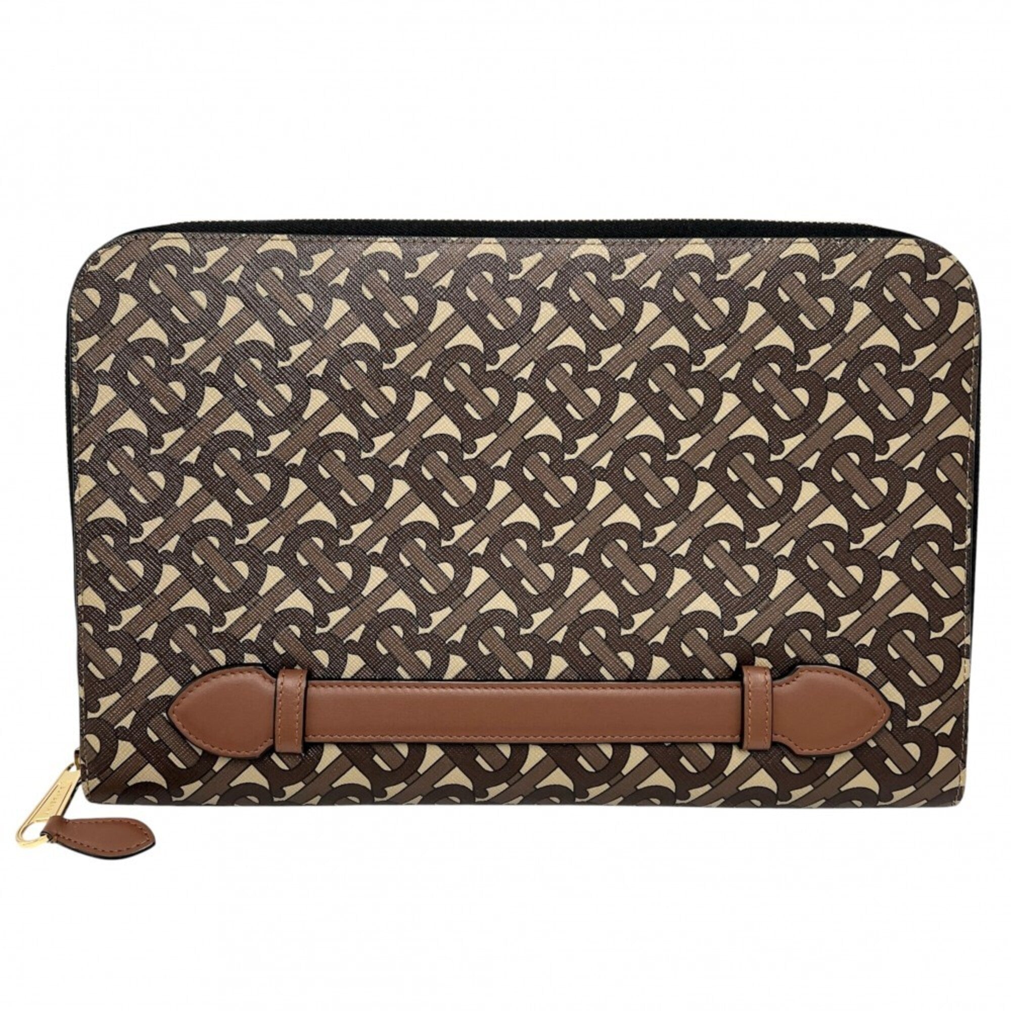 Burberry Beige Brown Coated Canvas Pvc Leather Clutch Bag (Pre-Owned)