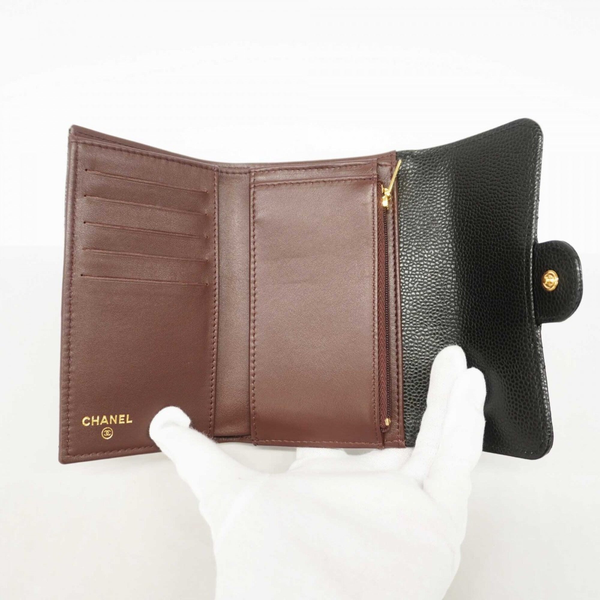Chanel Black Grained Calfskin Wallet (Tri-Fold) (Pre-Owned)
