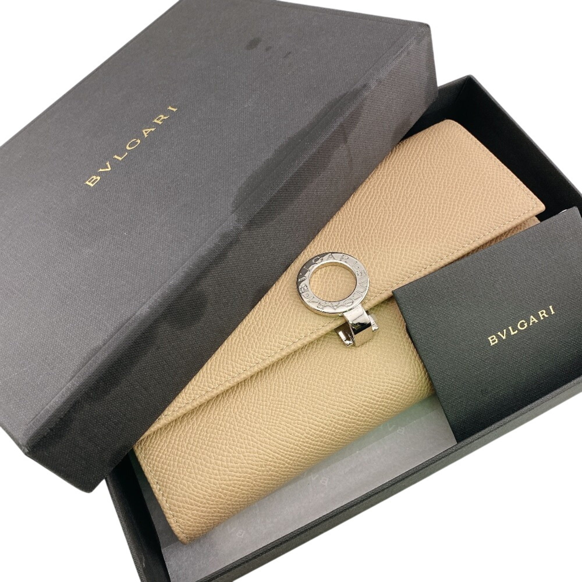 Bvlgari Beige Leather Long Wallet (Bi-Fold) (Pre-Owned)