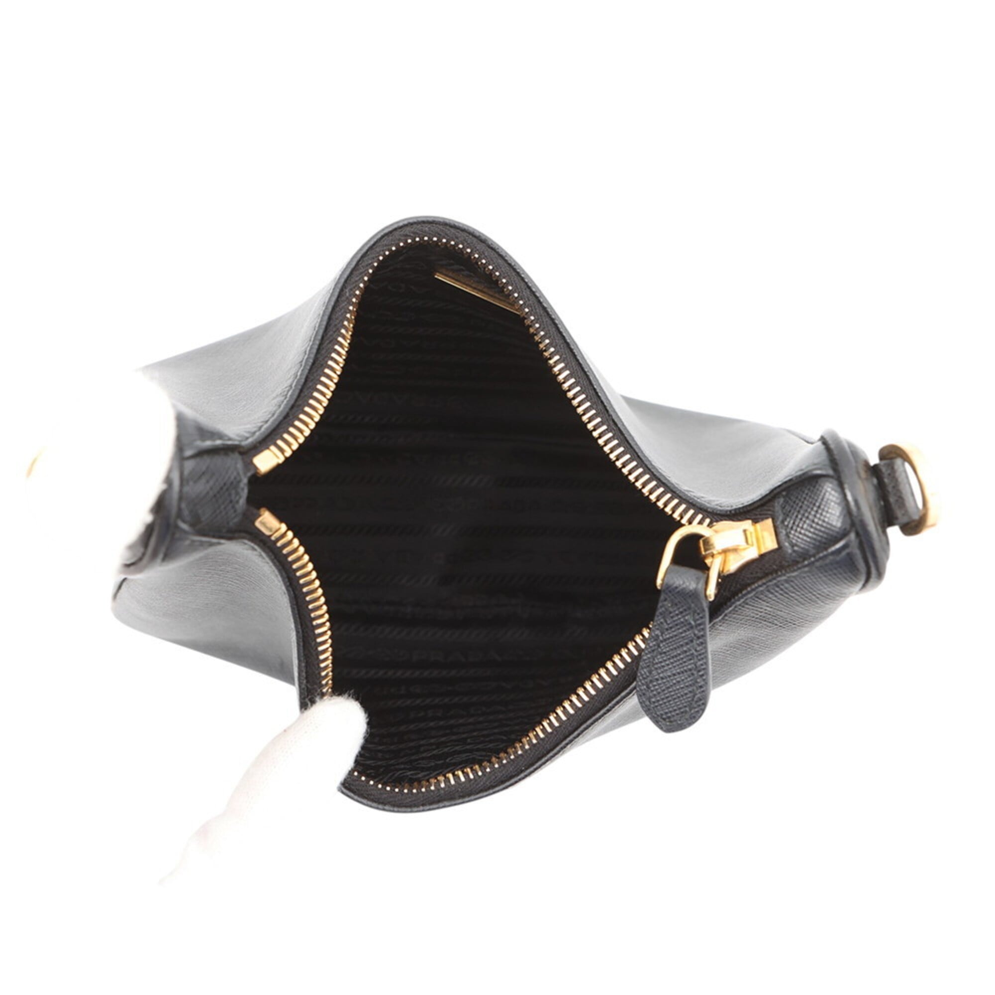 Prada Black Saffiano Triangle Leather Shoulder Bag (Pre-Owned)