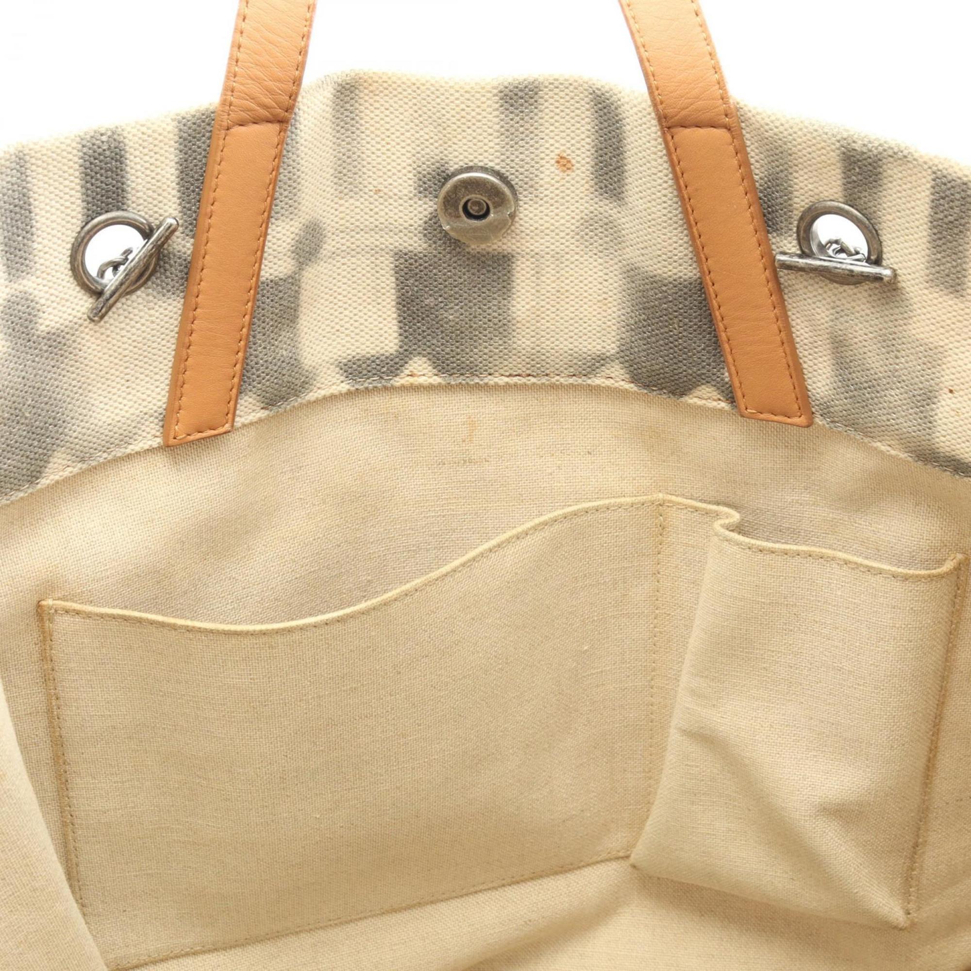 Chanel Beige Brown Canvas Leather Tote Bag (Pre-Owned)