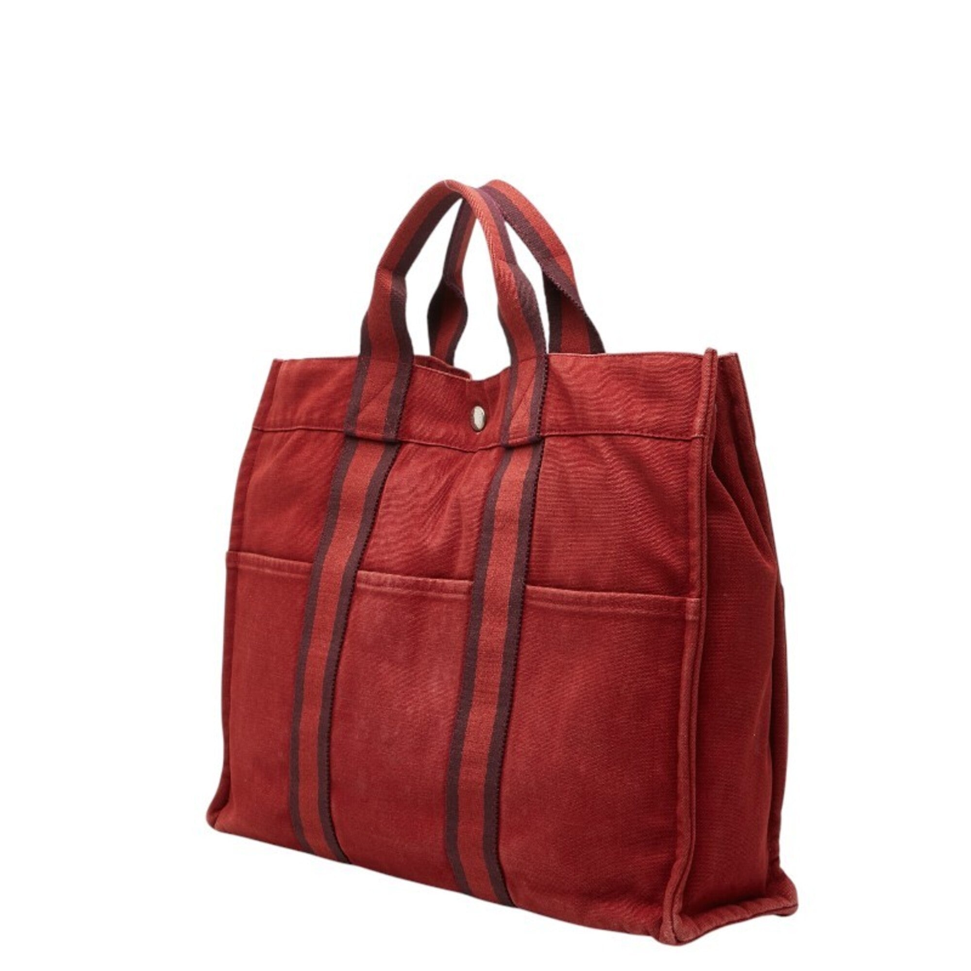Hermes Red Color Canvas Handbag Tote Bag (Pre-Owned)