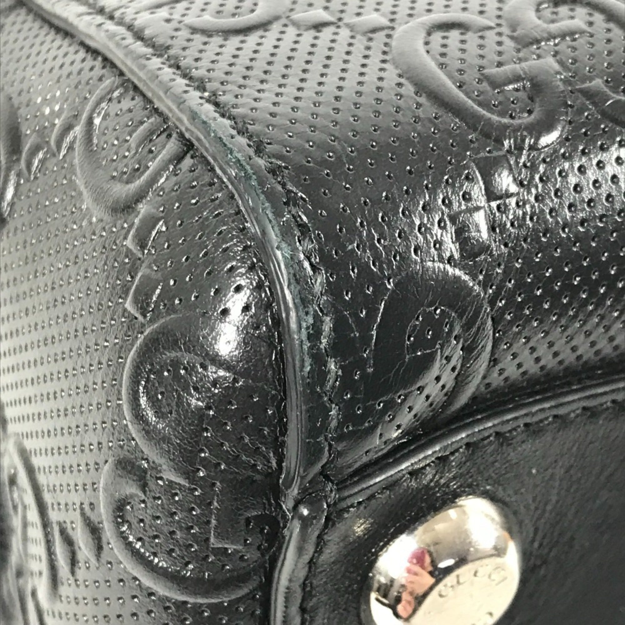 Gucci Black Leather Shoulder Bag Tote Bag (Pre-Owned)