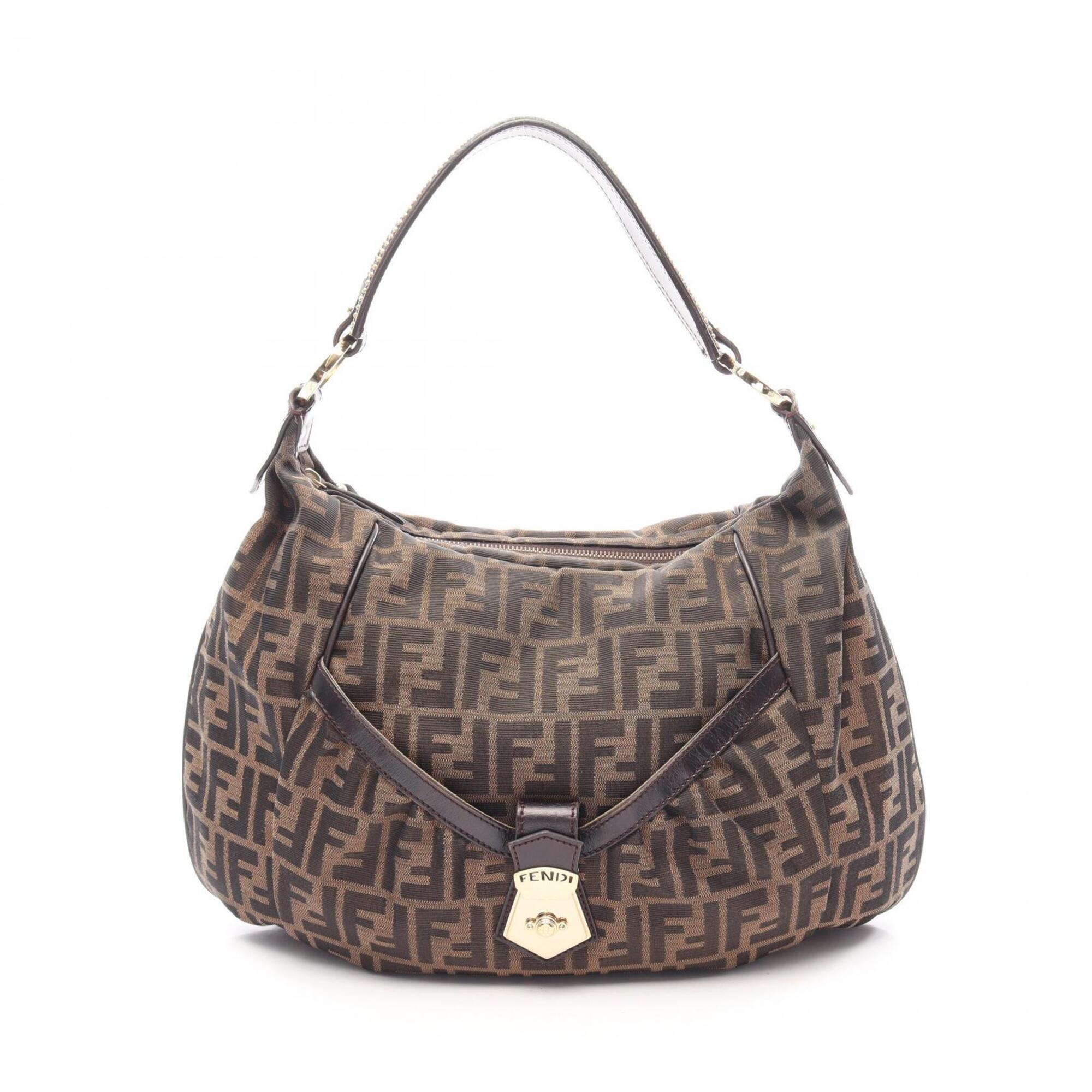 Fendi Black Brown Canvas Leather Handbag Shoulder Bag (Pre-Owned)