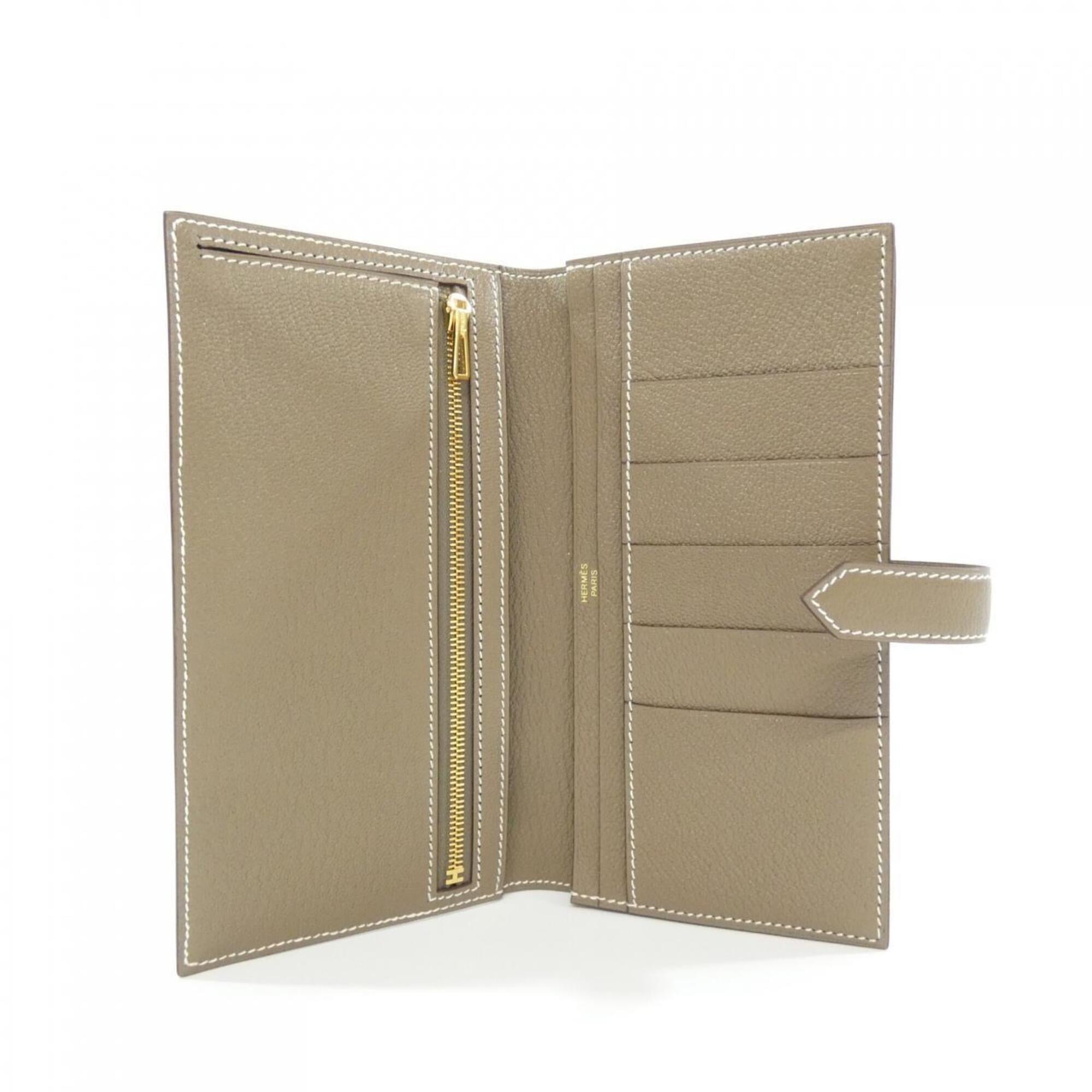 Hermes Etoupe Gray Chevre Leather Long Wallet (Bi-Fold) (Pre-Owned)