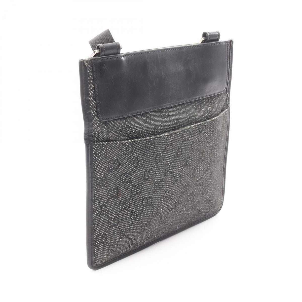 Gucci Black Denim Leather Handbag Shoulder Bag (Pre-Owned)