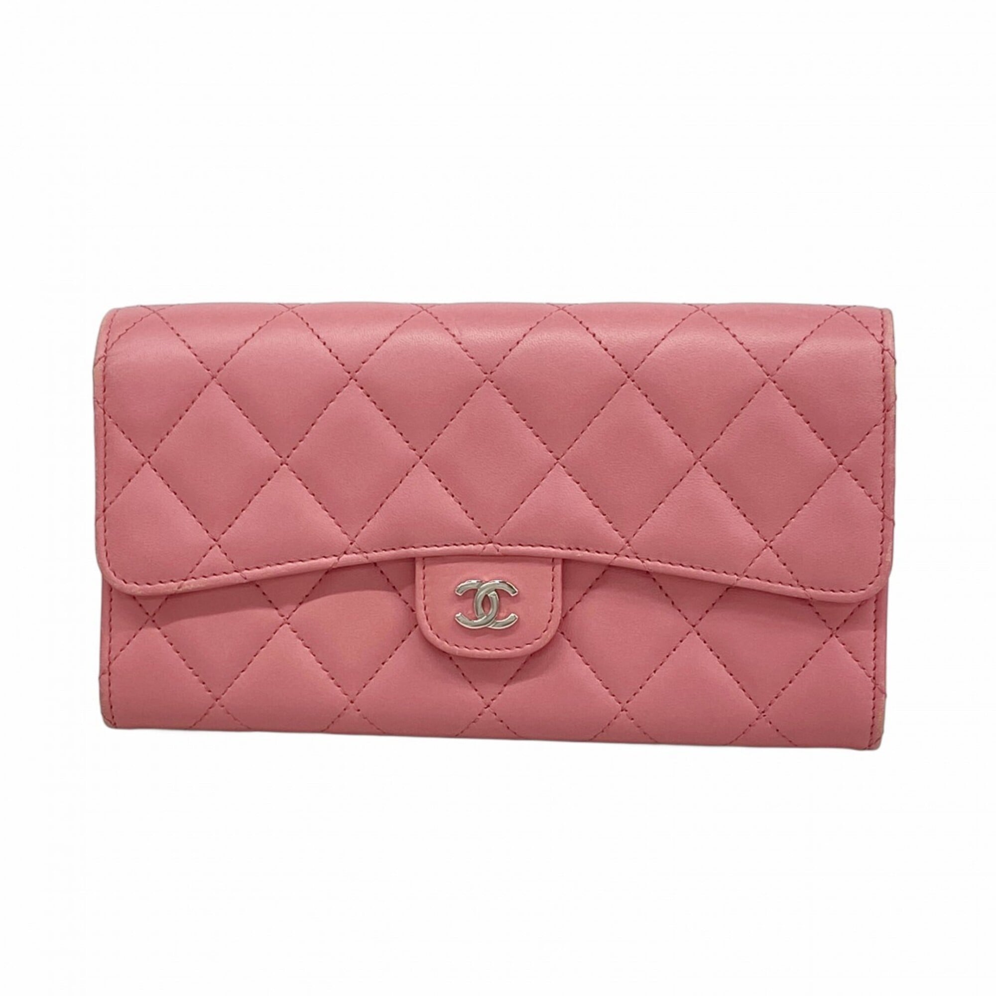 Chanel Pink Leather Long Wallet (Bi-Fold) (Pre-Owned)