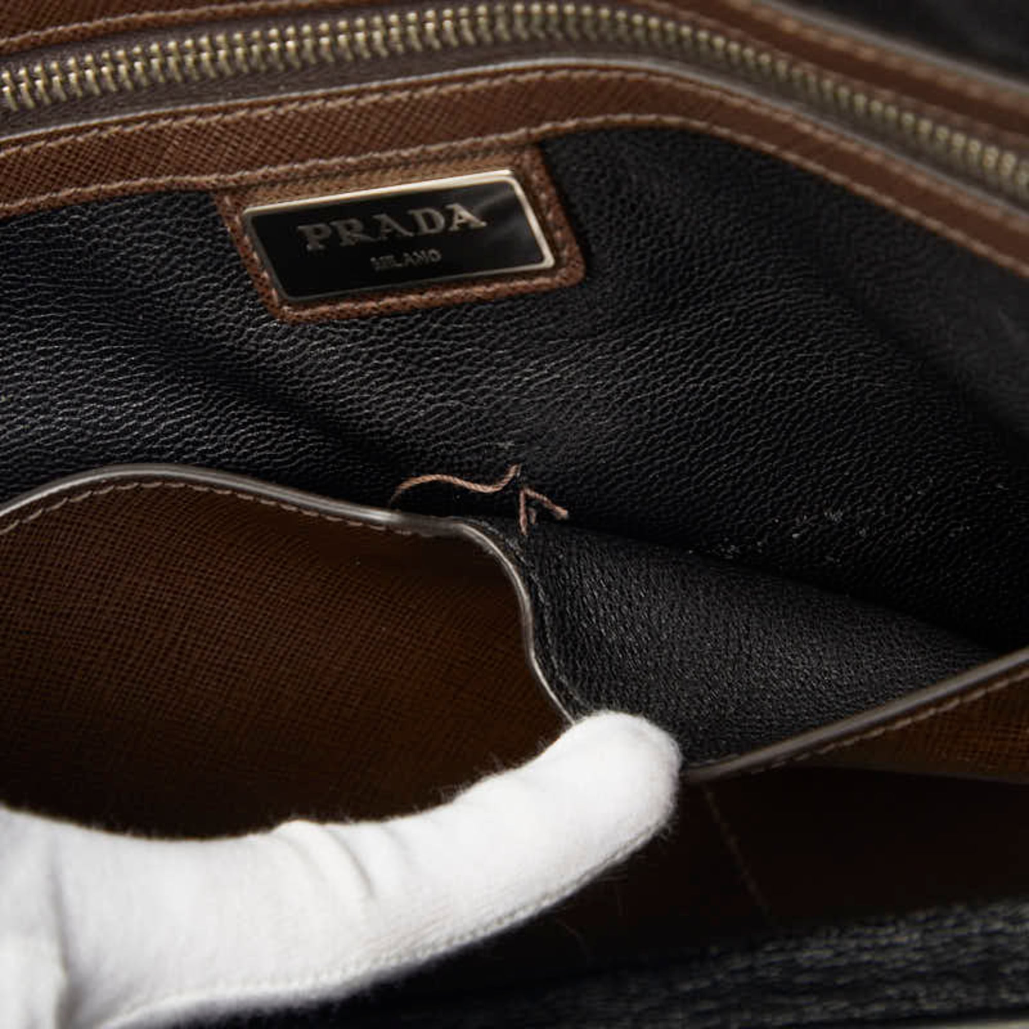 Prada Brown Leather Briefcase (Pre-Owned)