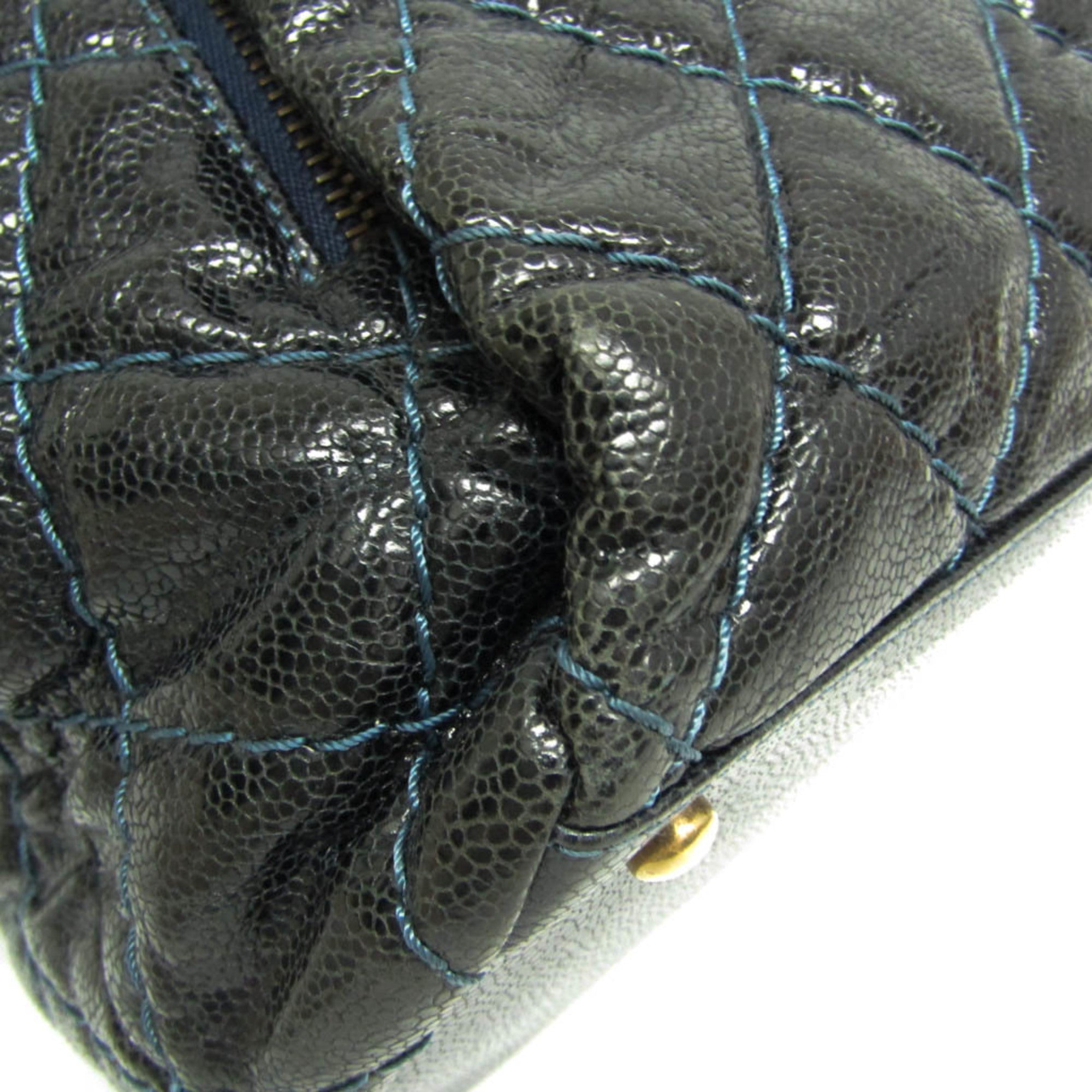Chanel Matelasse Black Navy Grained Calfskin Tote Bag (Pre-Owned)
