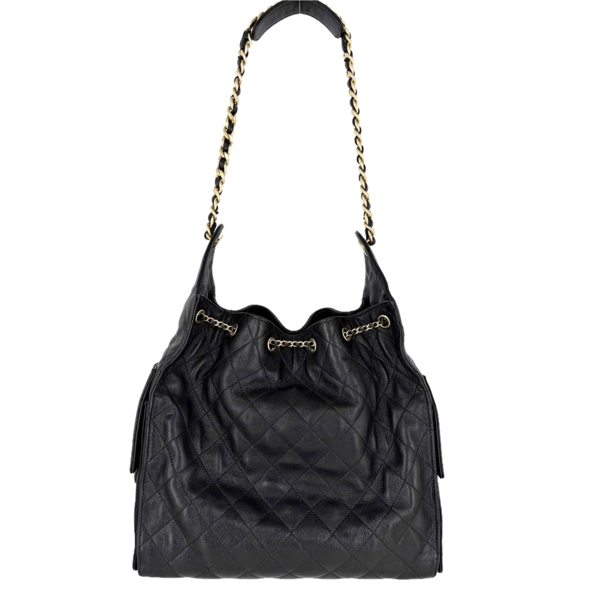 Chanel Matelasse Black Grained Calfskin Handbag Pouch Shoulder Bag (Pre-Owned)