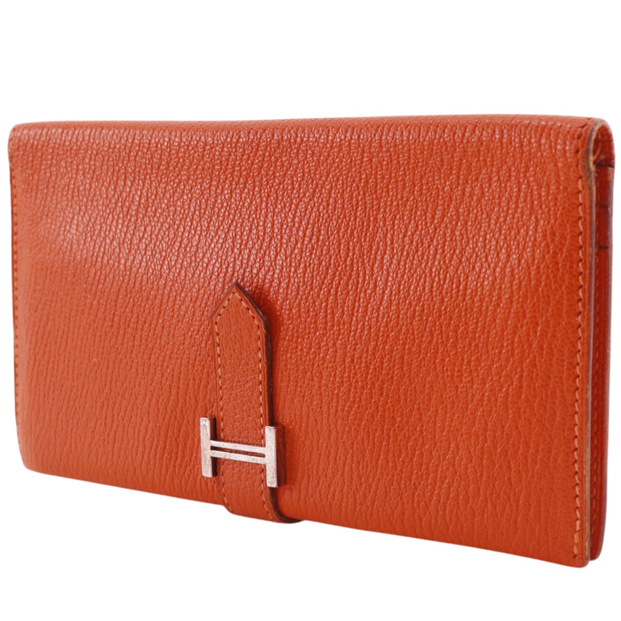 Hermes Orange Chevre Leather Long Wallet (Bi-Fold) (Pre-Owned)